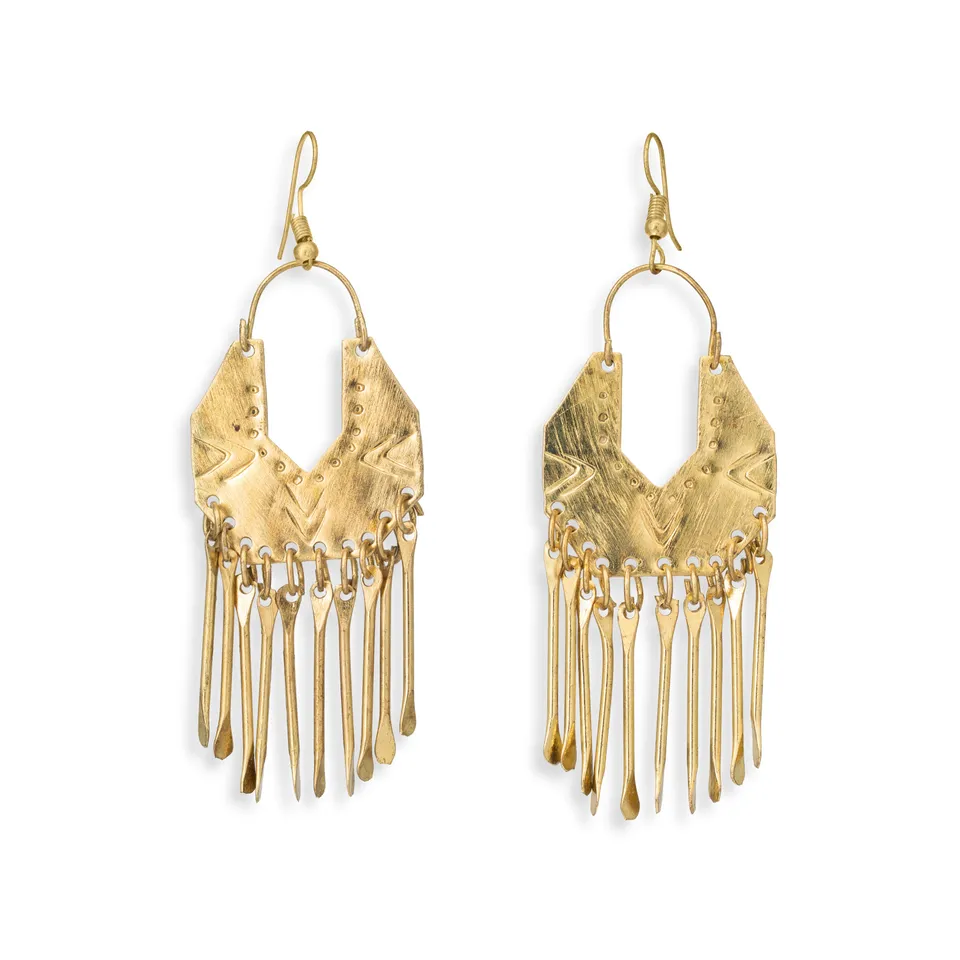 On Earth Tribal orecchini ottone dorato 8,5 cm
