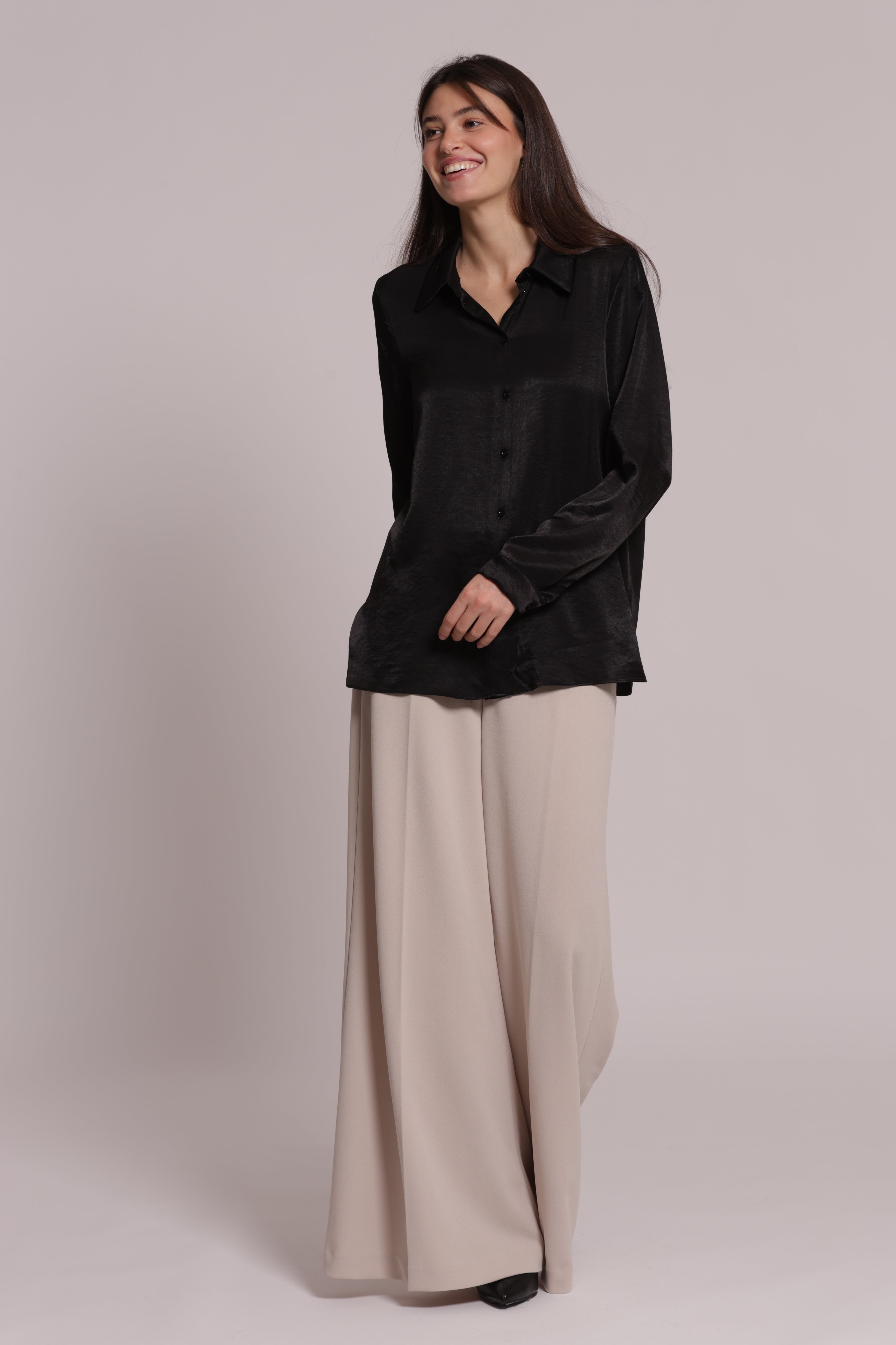 Mimi Mua Palazzo pantalone scuba crepe nero con cinturino