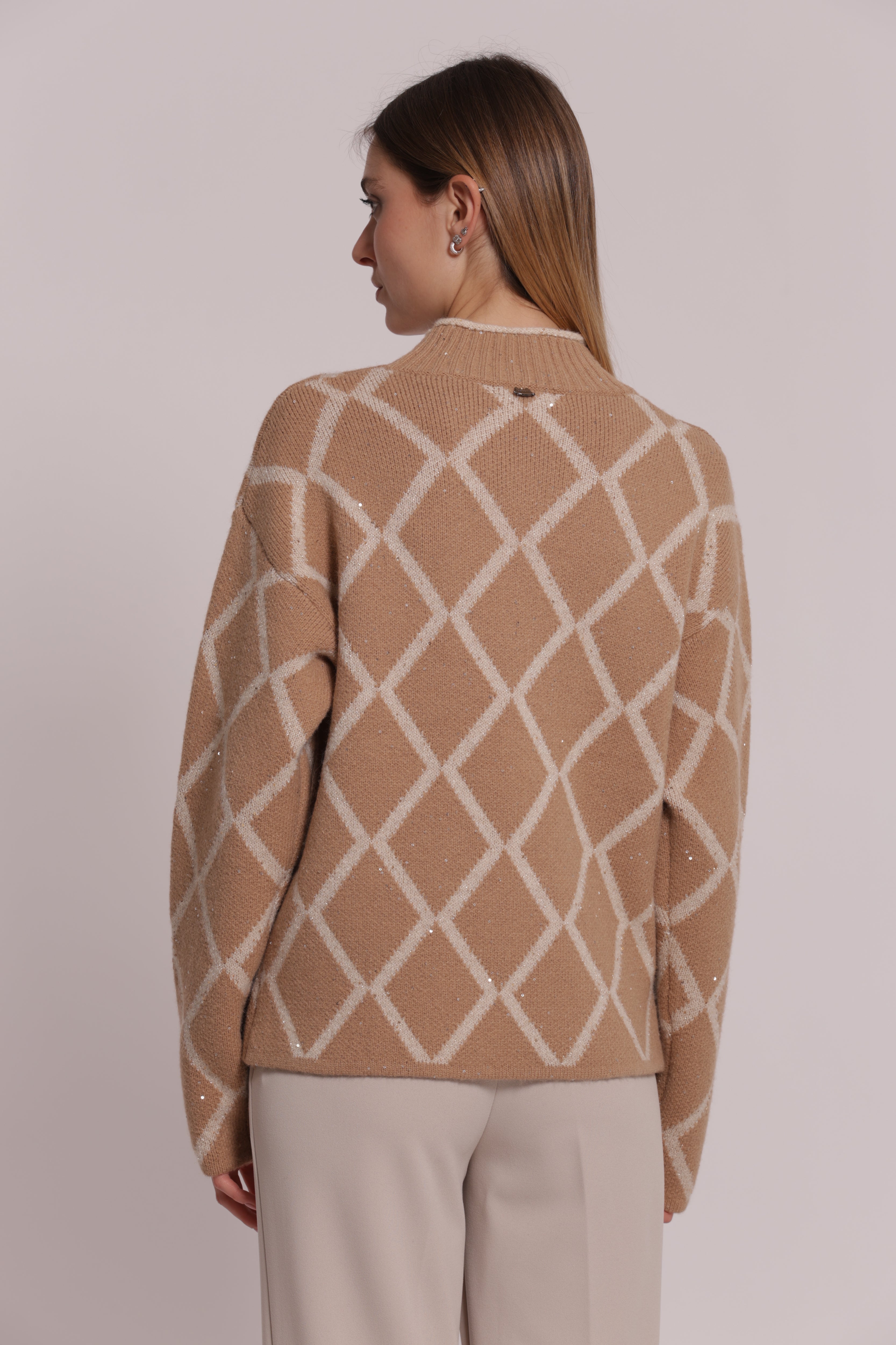 Mimi Mua Maglia Lupetto Paillettes Beige collo alto