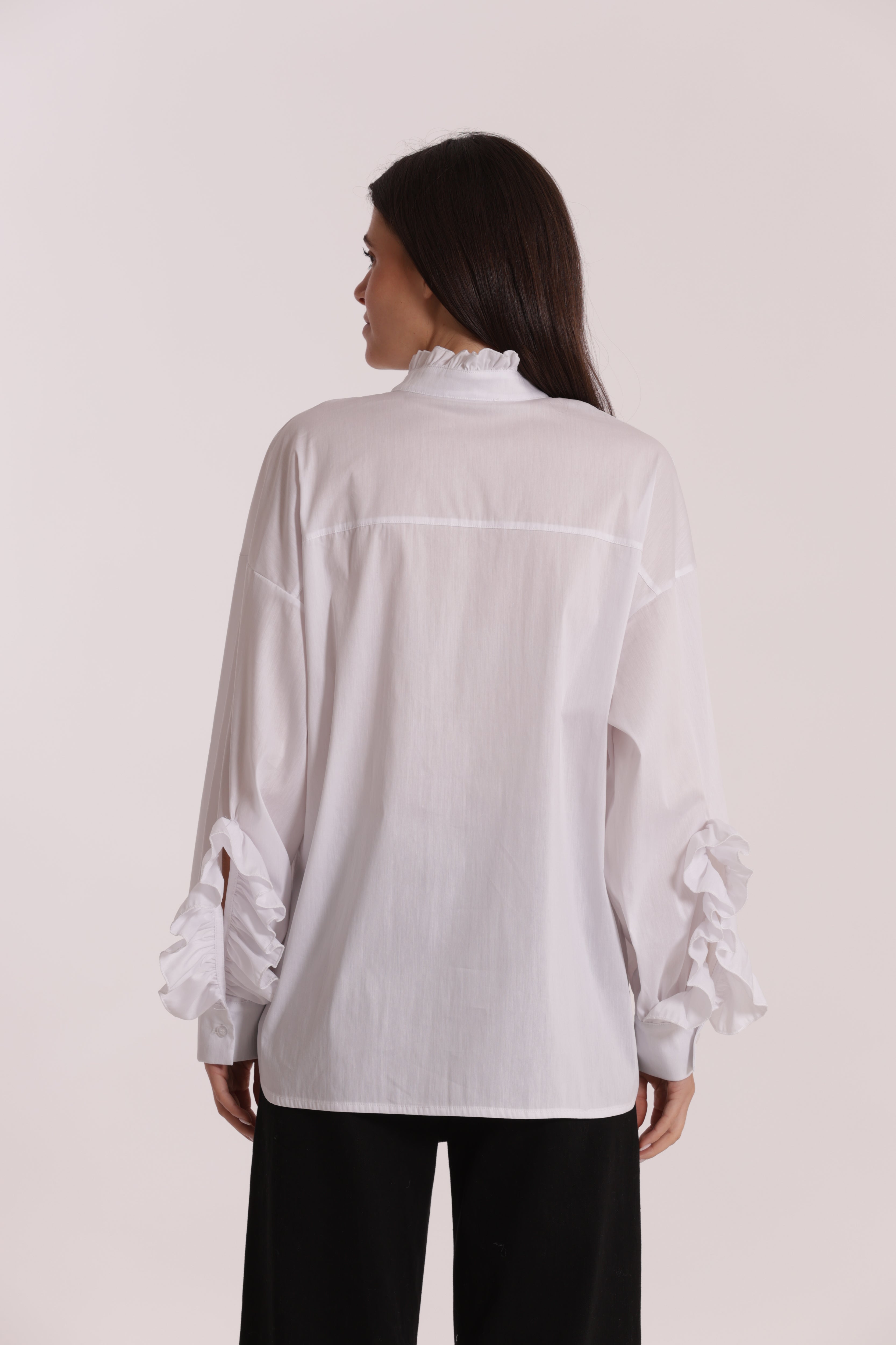 Mimi Mua blusa cotone rouches bianca con volant