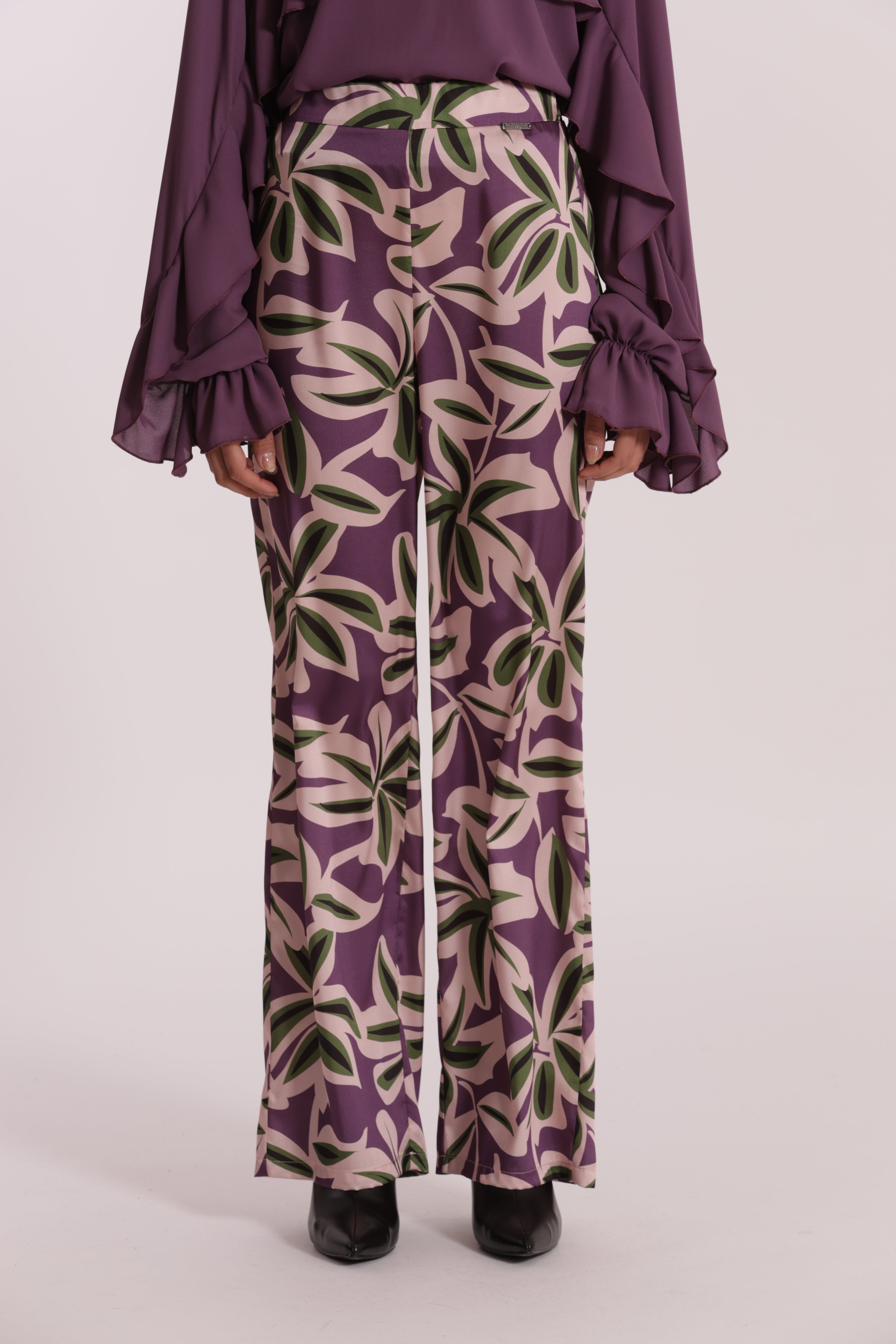 Mimi Mua Pantalone Lungo Fantasia Botanica Malva leggero