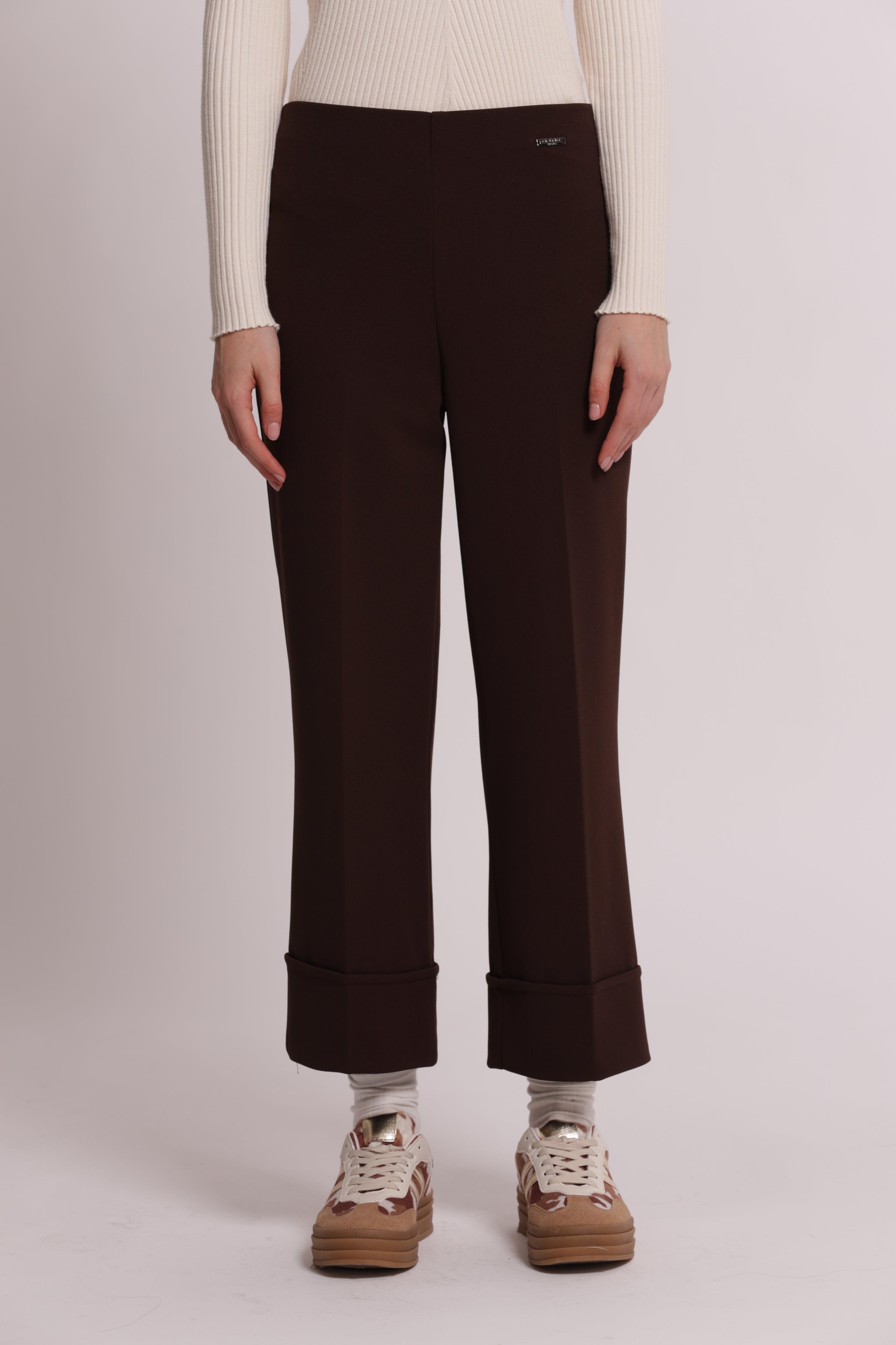 Mimi Mua Pantalone con Risvolto scuba crepe nero
