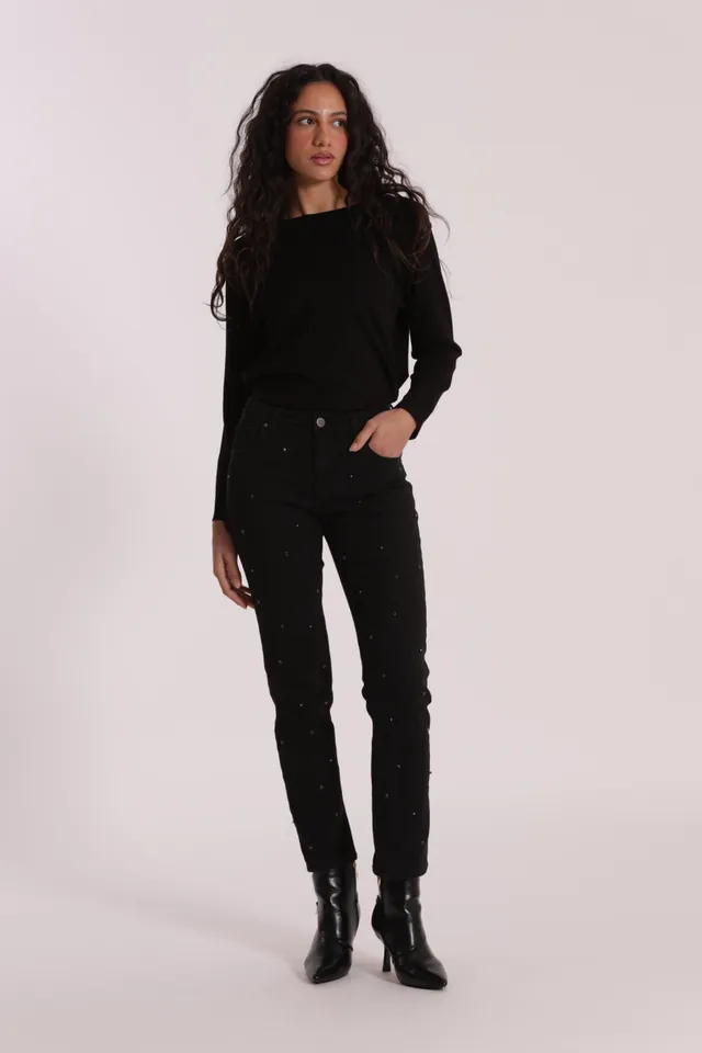 Mimi Mua jeans sigaretta nero con applicazioni