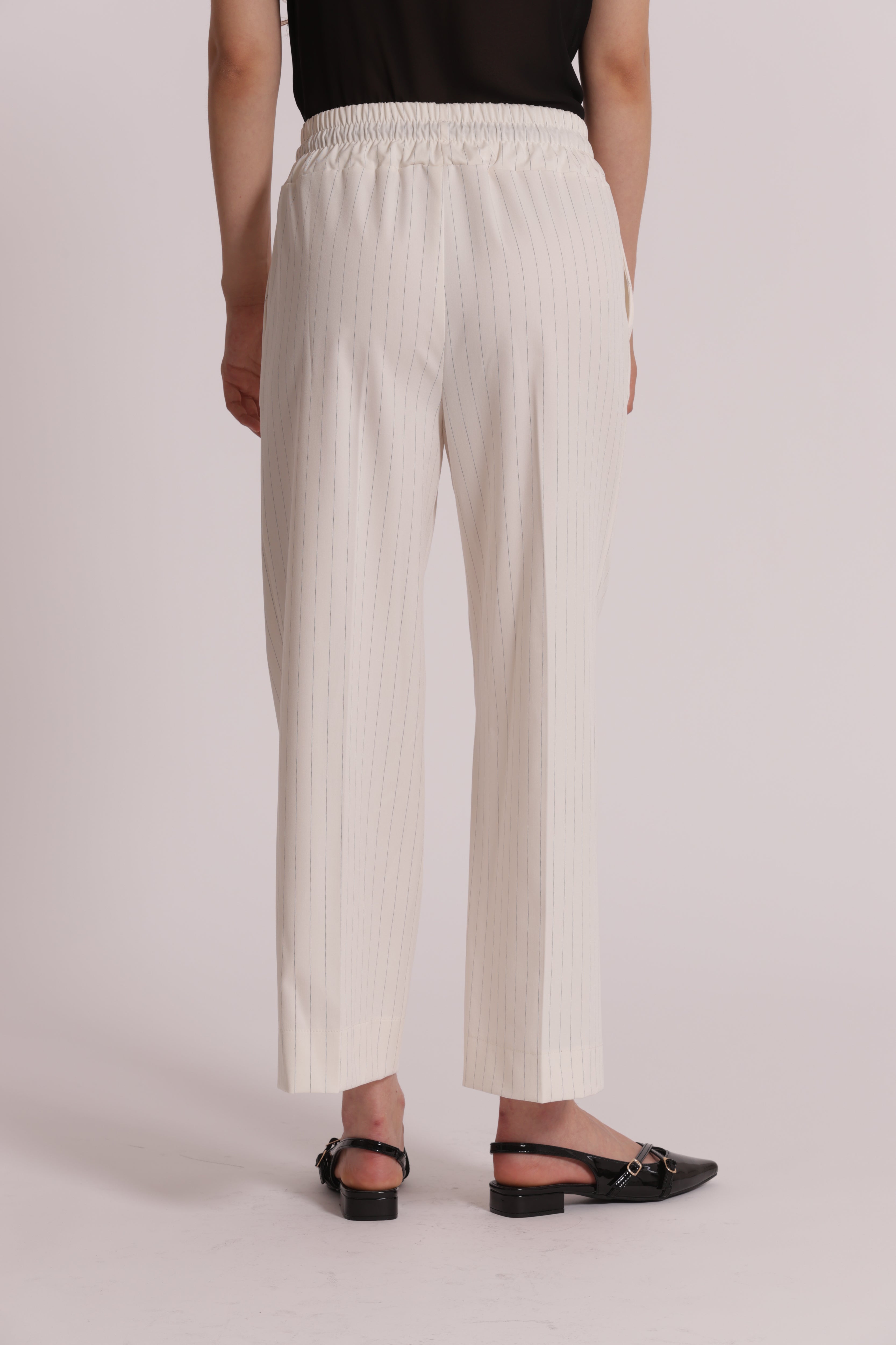 Mimi Mua Pantalone Cropped Gessato Latte