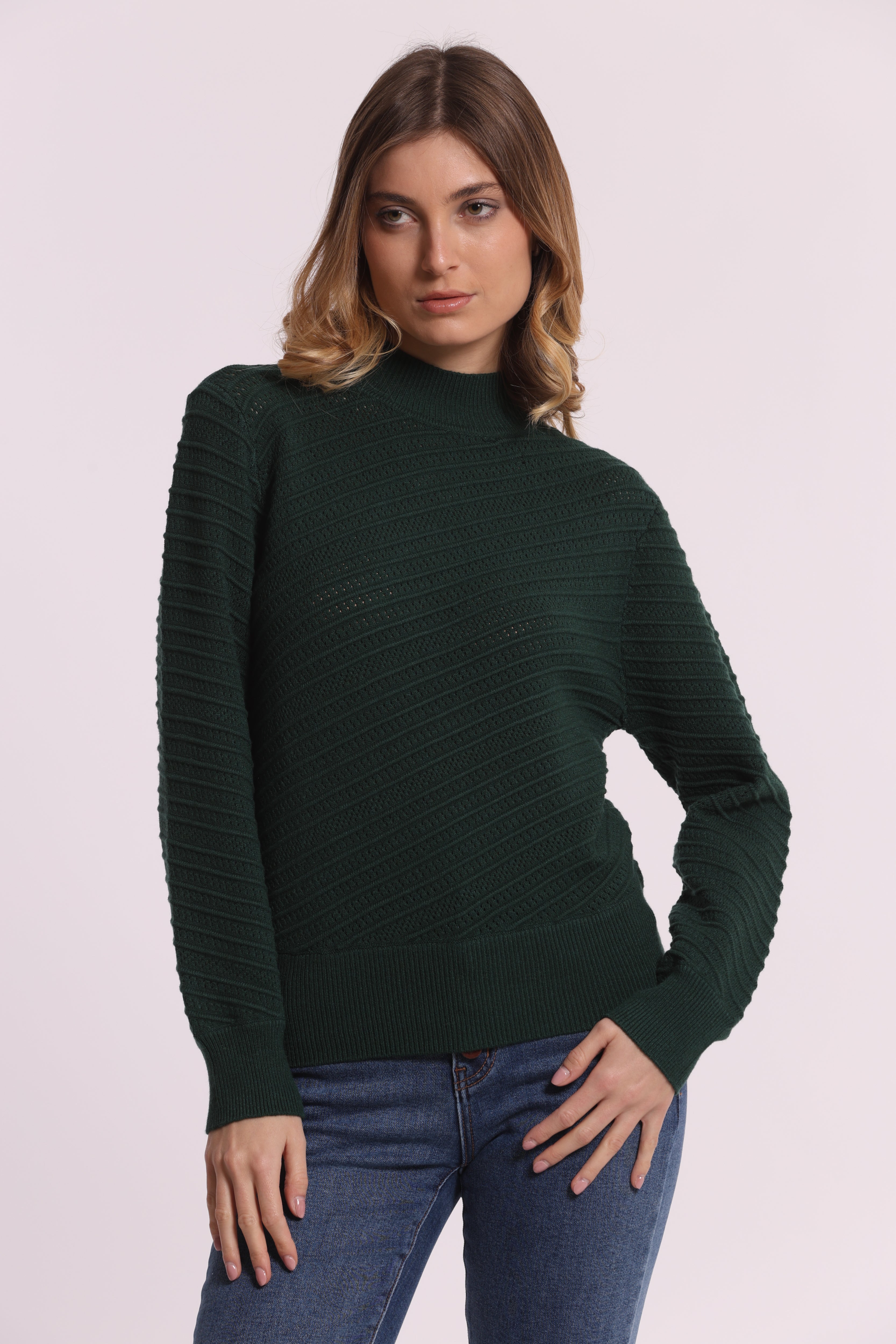 Mimi Mua maglia lupetto trama diagonale nero calda