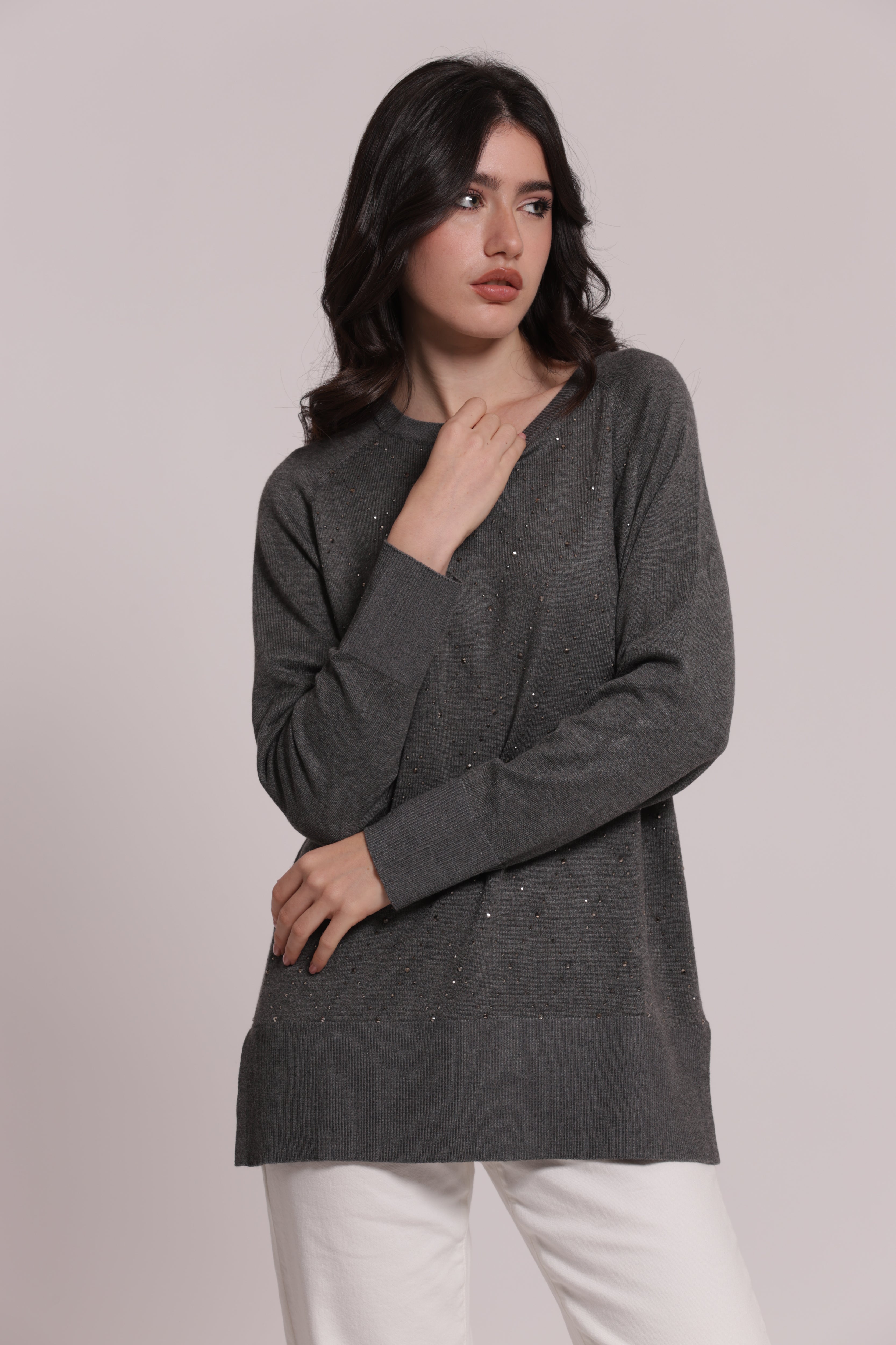 Mimi Mua maglia strass collo removibile nera
