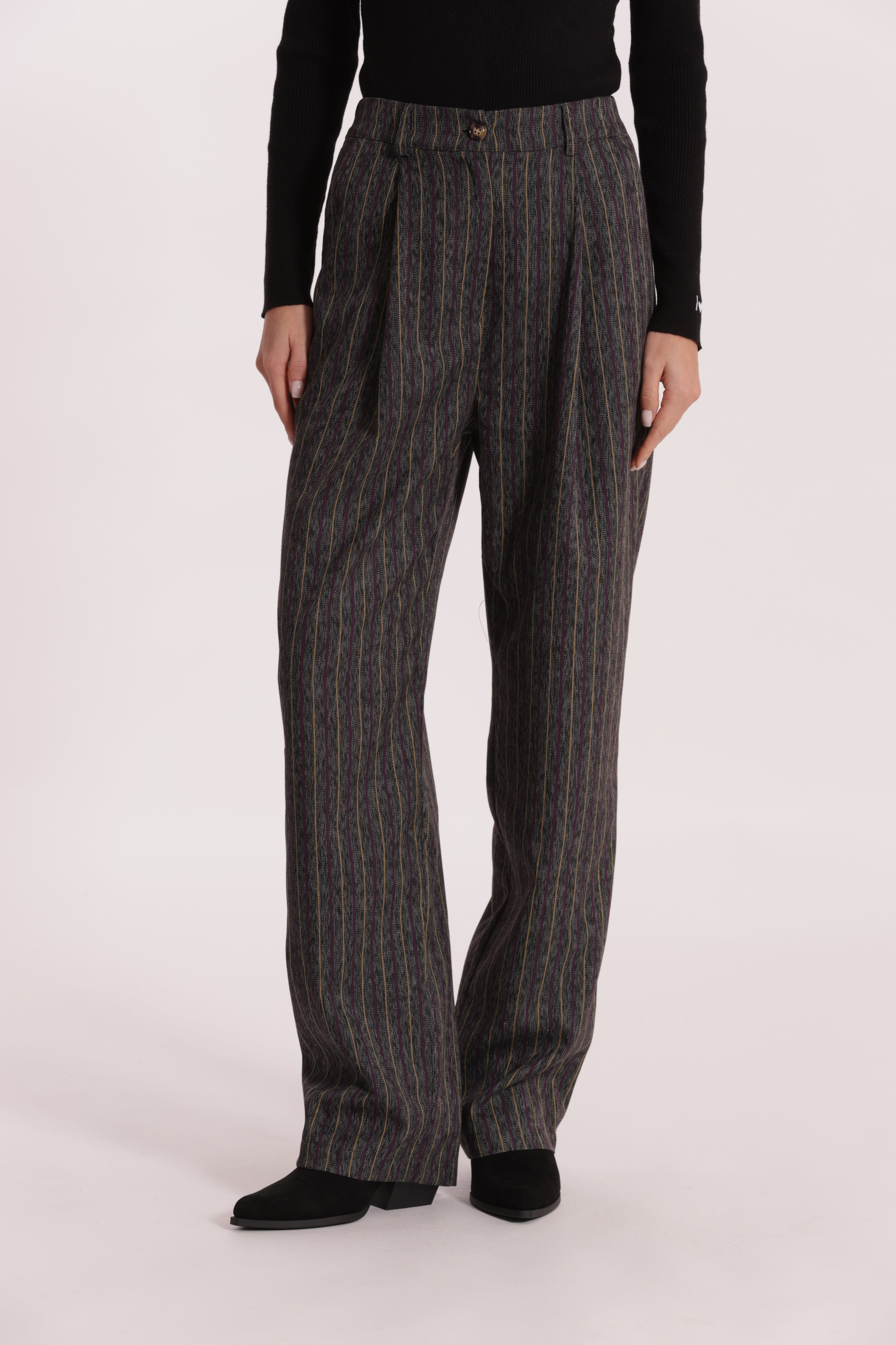 Mimi Mua pantalone palazzo gessato grigio effetto jeans