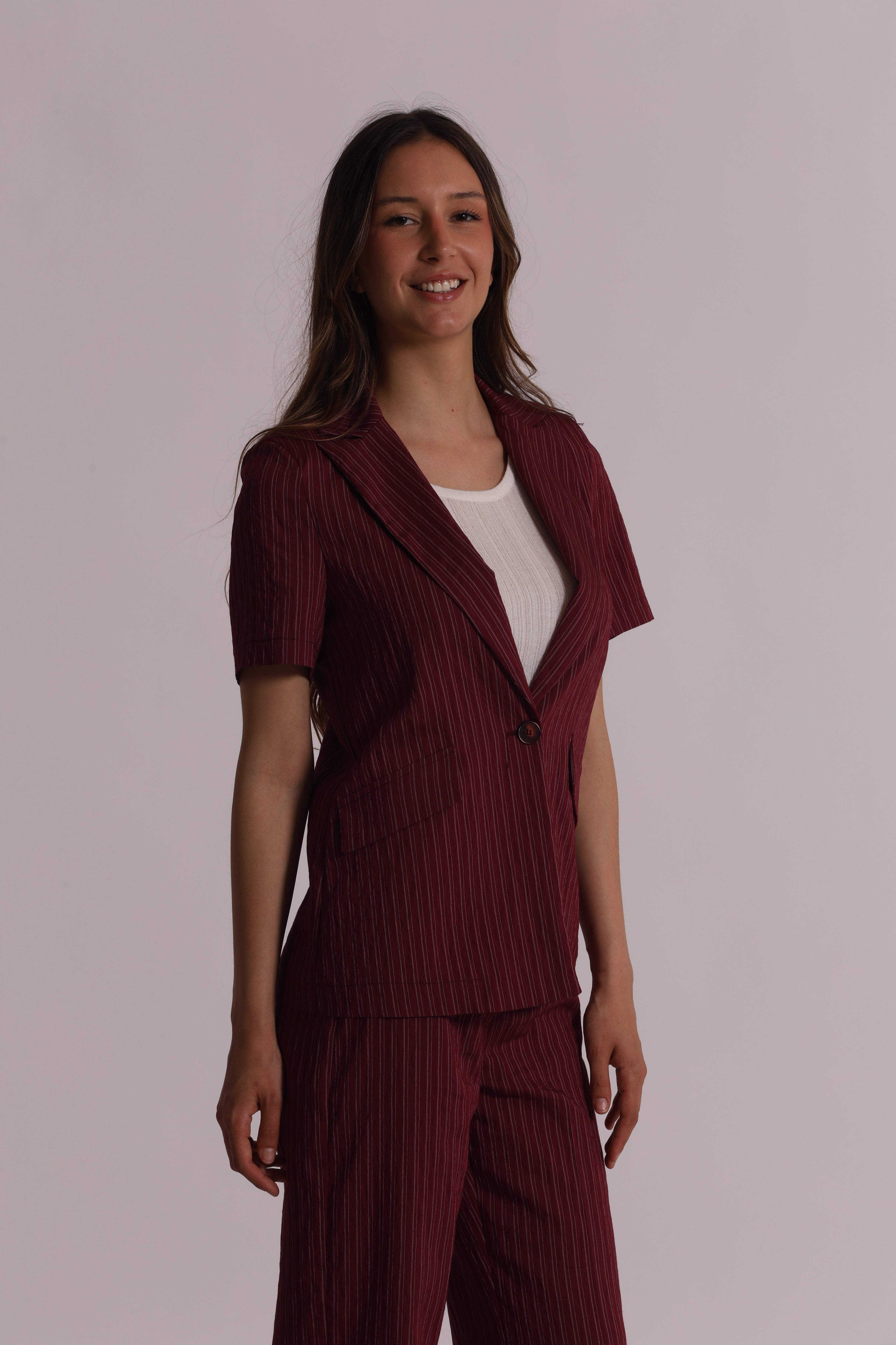 Mimi Mua Giacca Maniche Corte Righe Bordeaux
