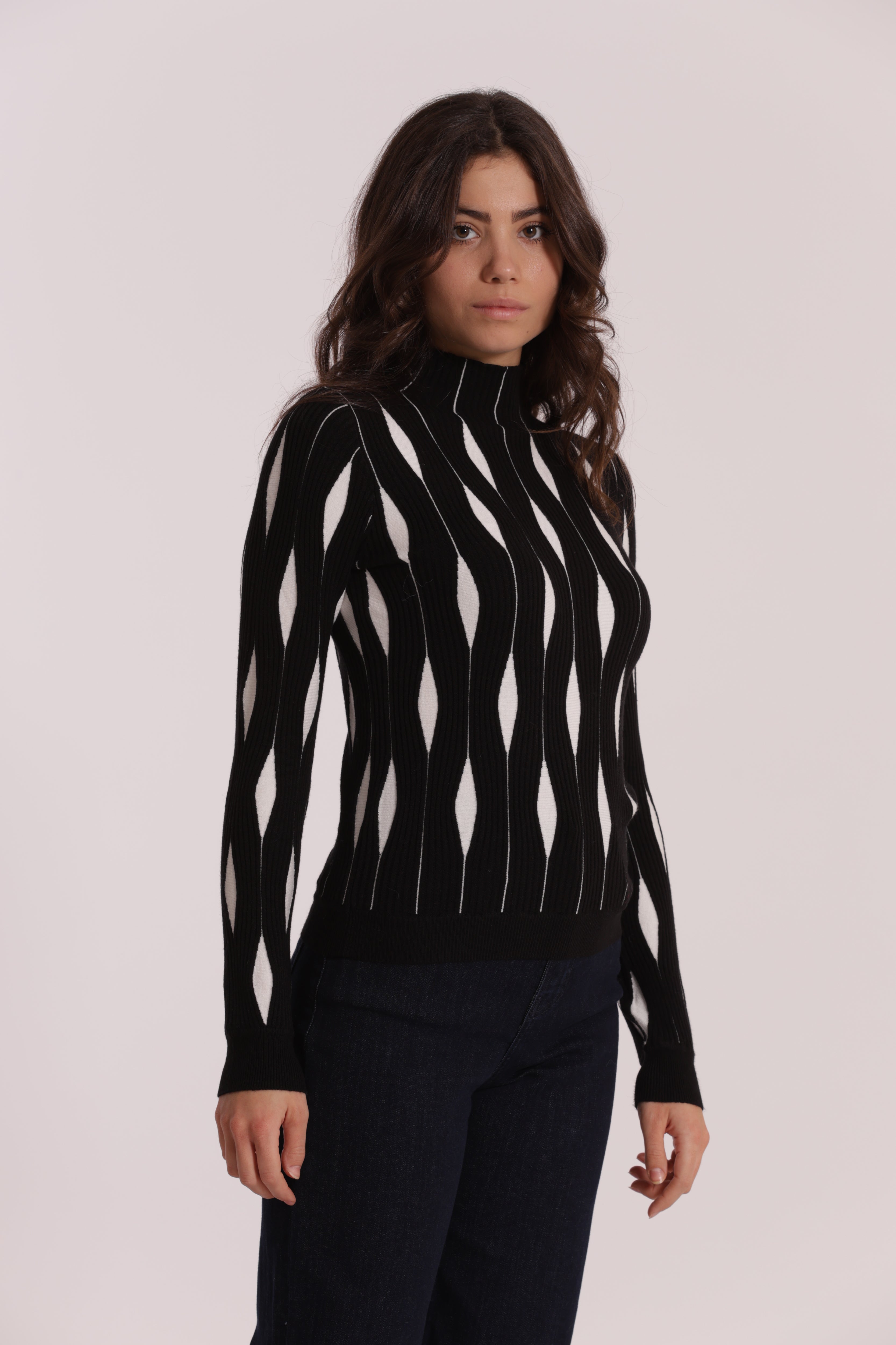 Mimi Mua Maglia Bicolor Rombi Nero/Bianco