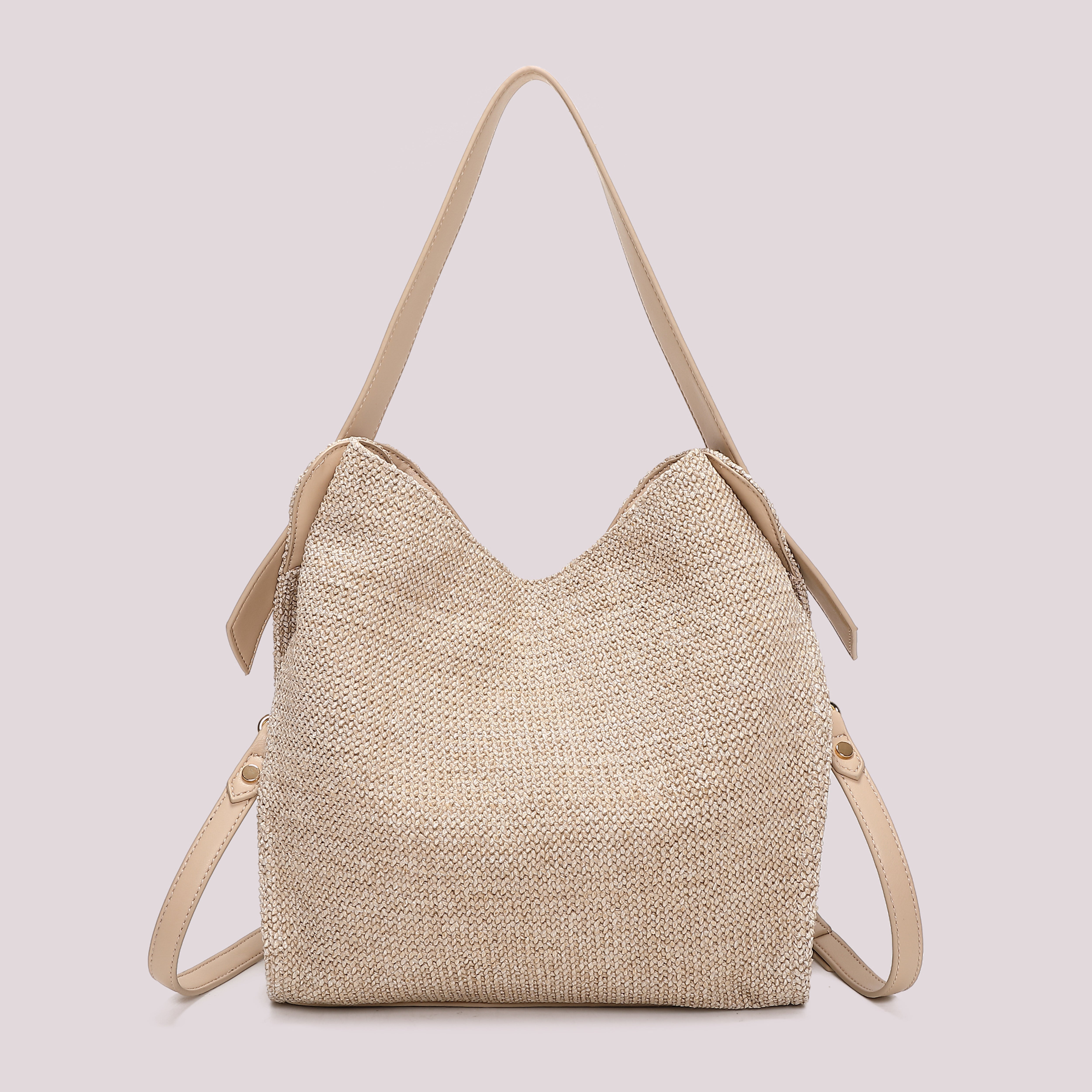Mimi Mua Borsa Hobo in Paglia Beige Estate