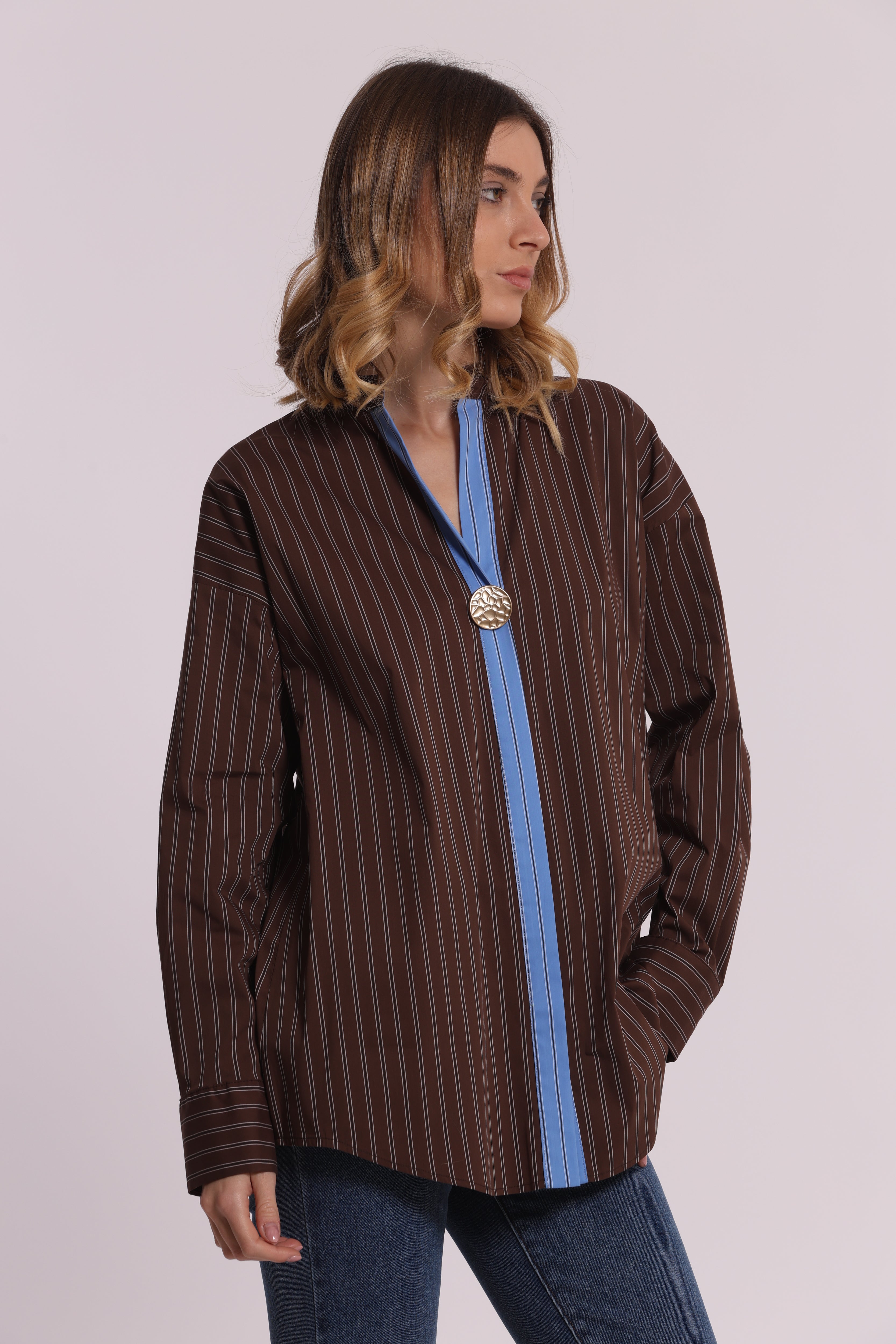 Mimi Mua Blusa Scollo V Bicolor Moro