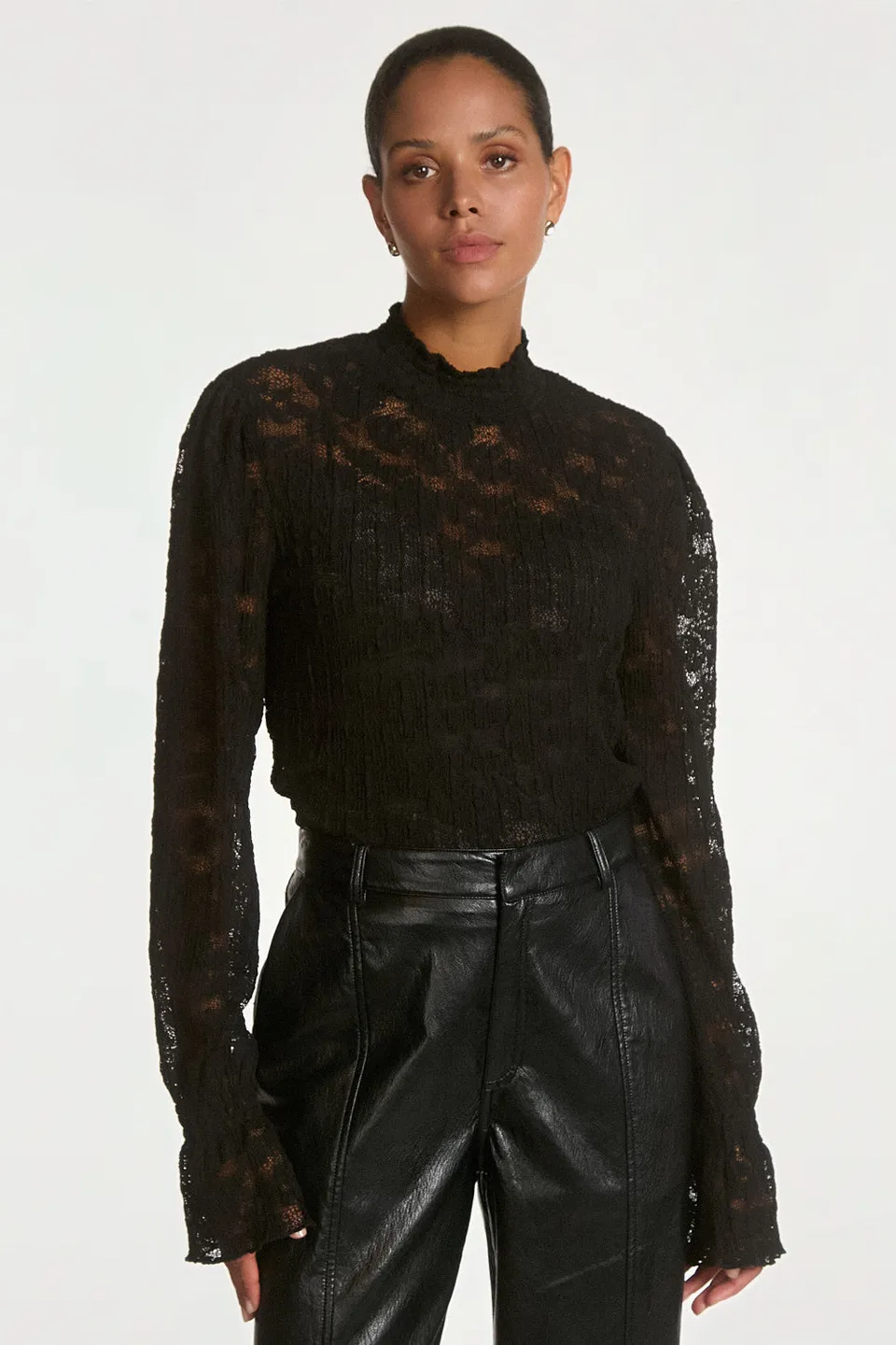 Aaiko Tory top plisse nero pizzo collo alto