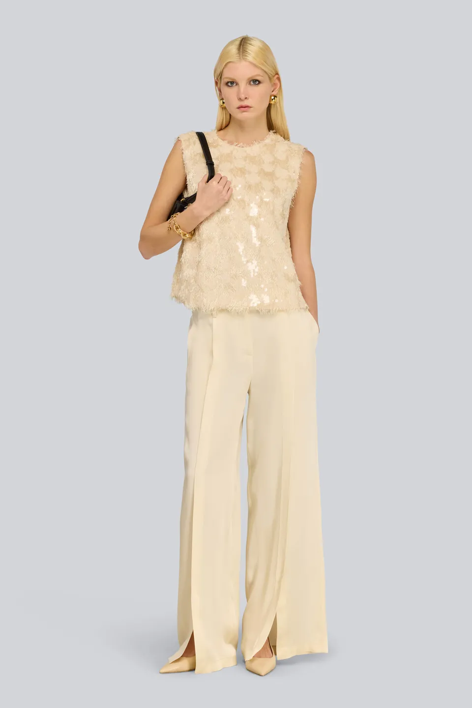Semicouture Cara top paillettes blu notte girocollo