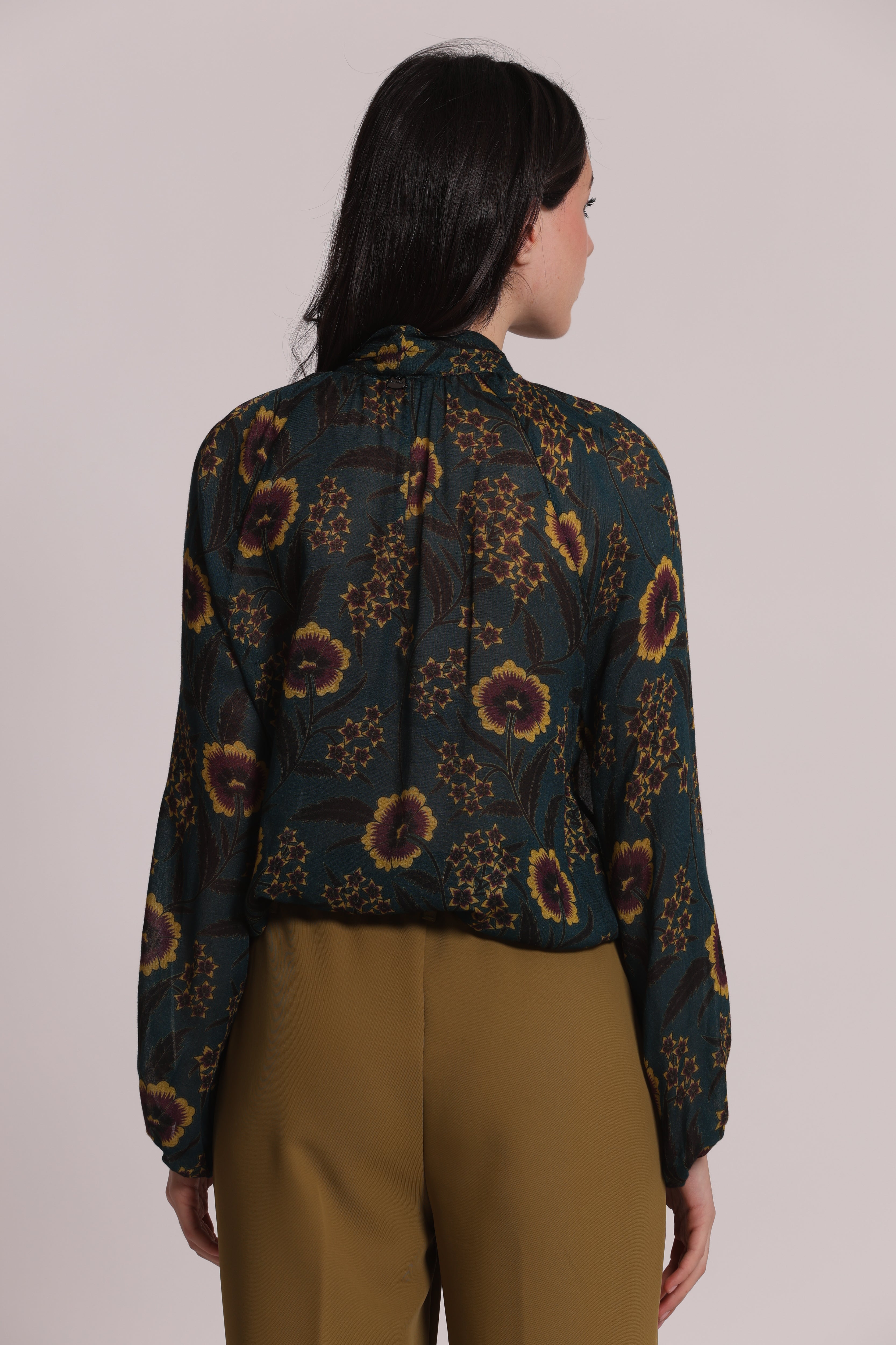 Mimi Mua Blusa Fiocco Ampio Verde Till Floreale Vintage