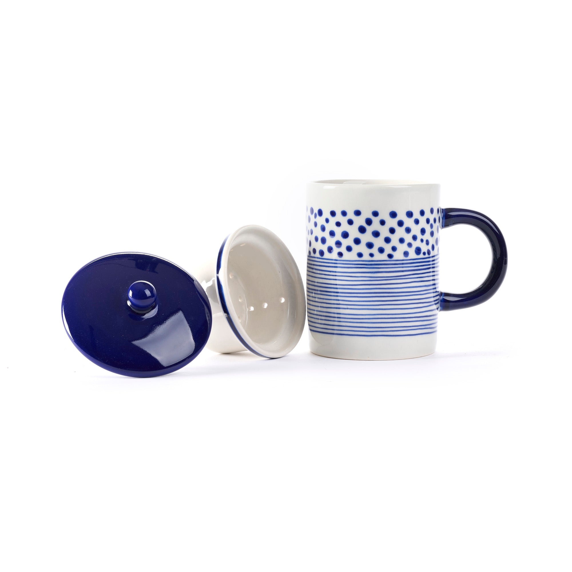 On Earth Cooperative Collection Dot Stripes tisaniera blu ceramica