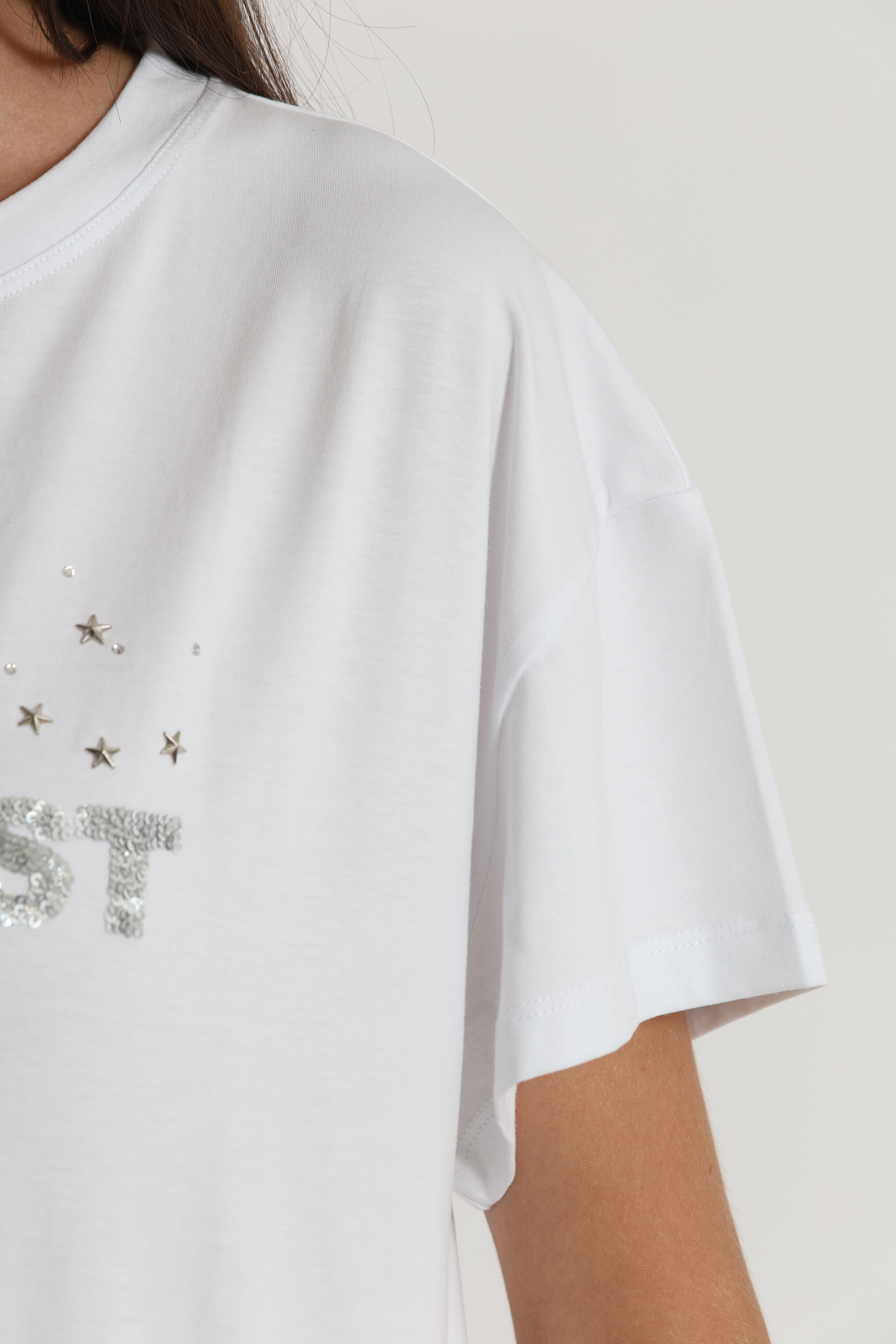 Mimi Mua T-Shirt Stardust in Paillettes bianca
