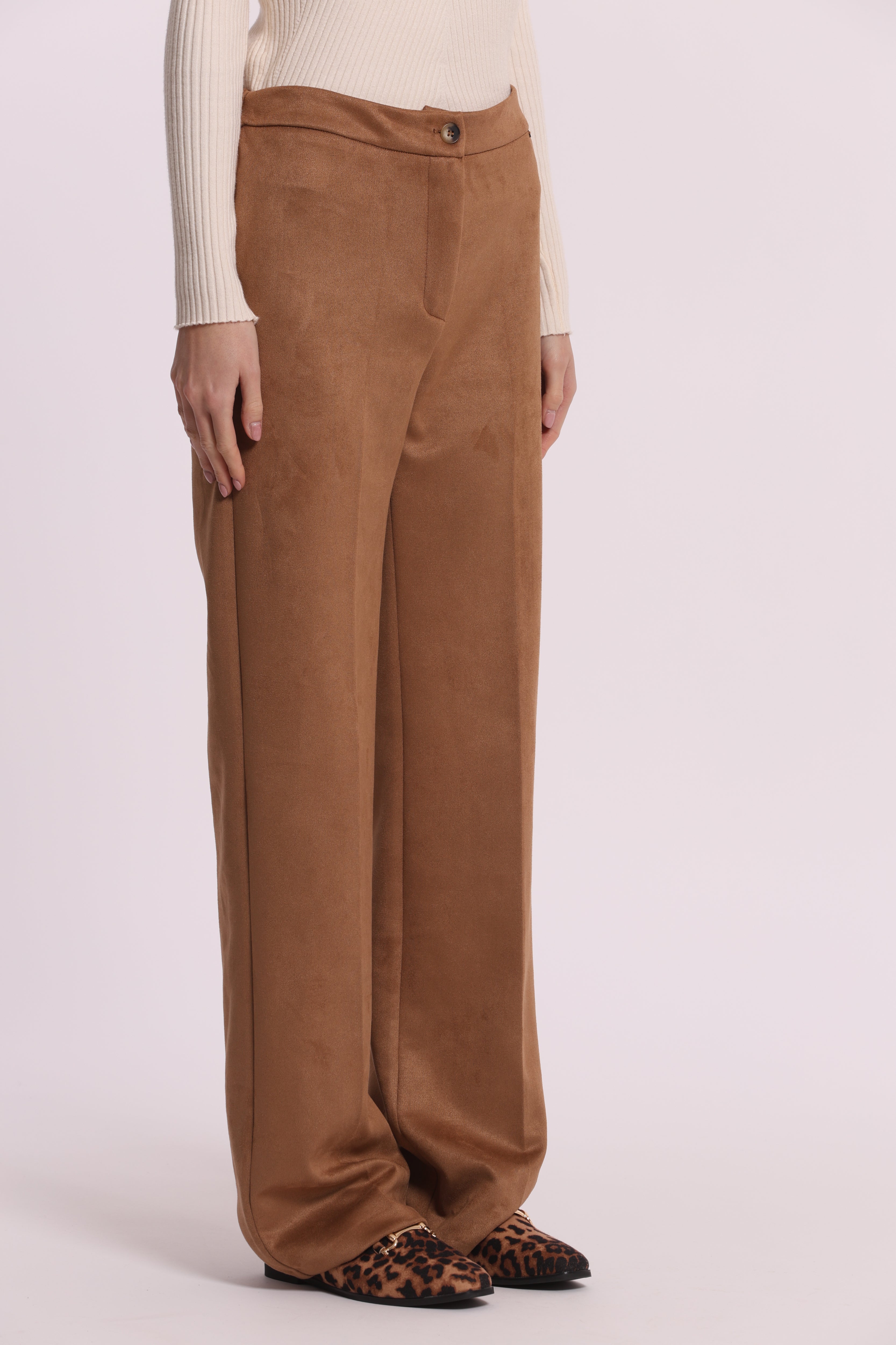 Mimi Mua pantalone dritto jersey camoscio beige elasticizzato