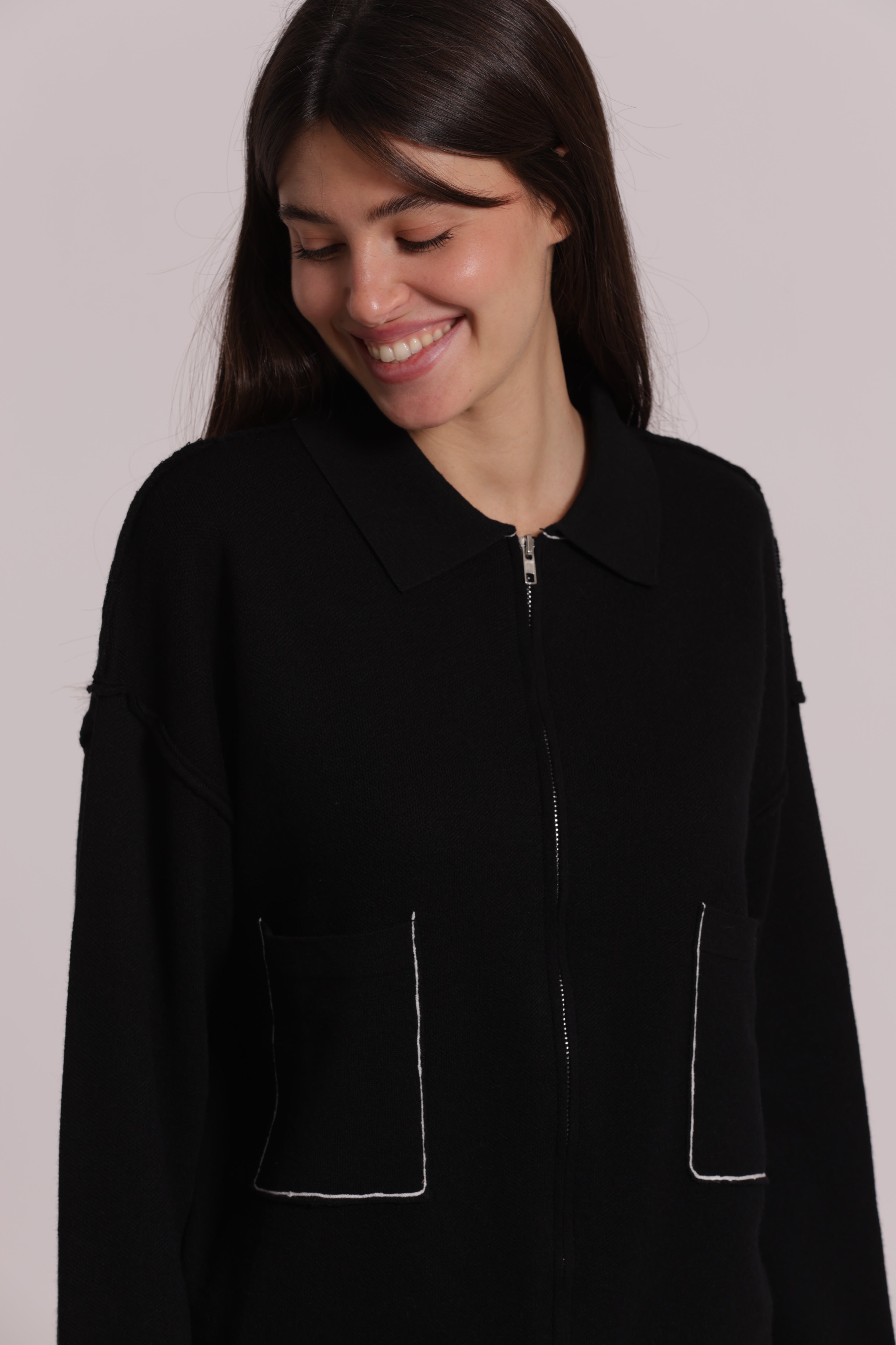 Mimi Mua Maglia con Zip Maglieria Nero