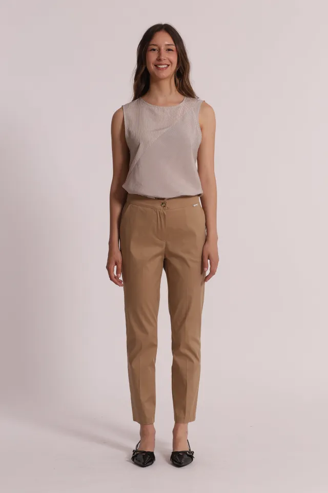 Mimi Mua Pantalone Cotone Elastico Panna