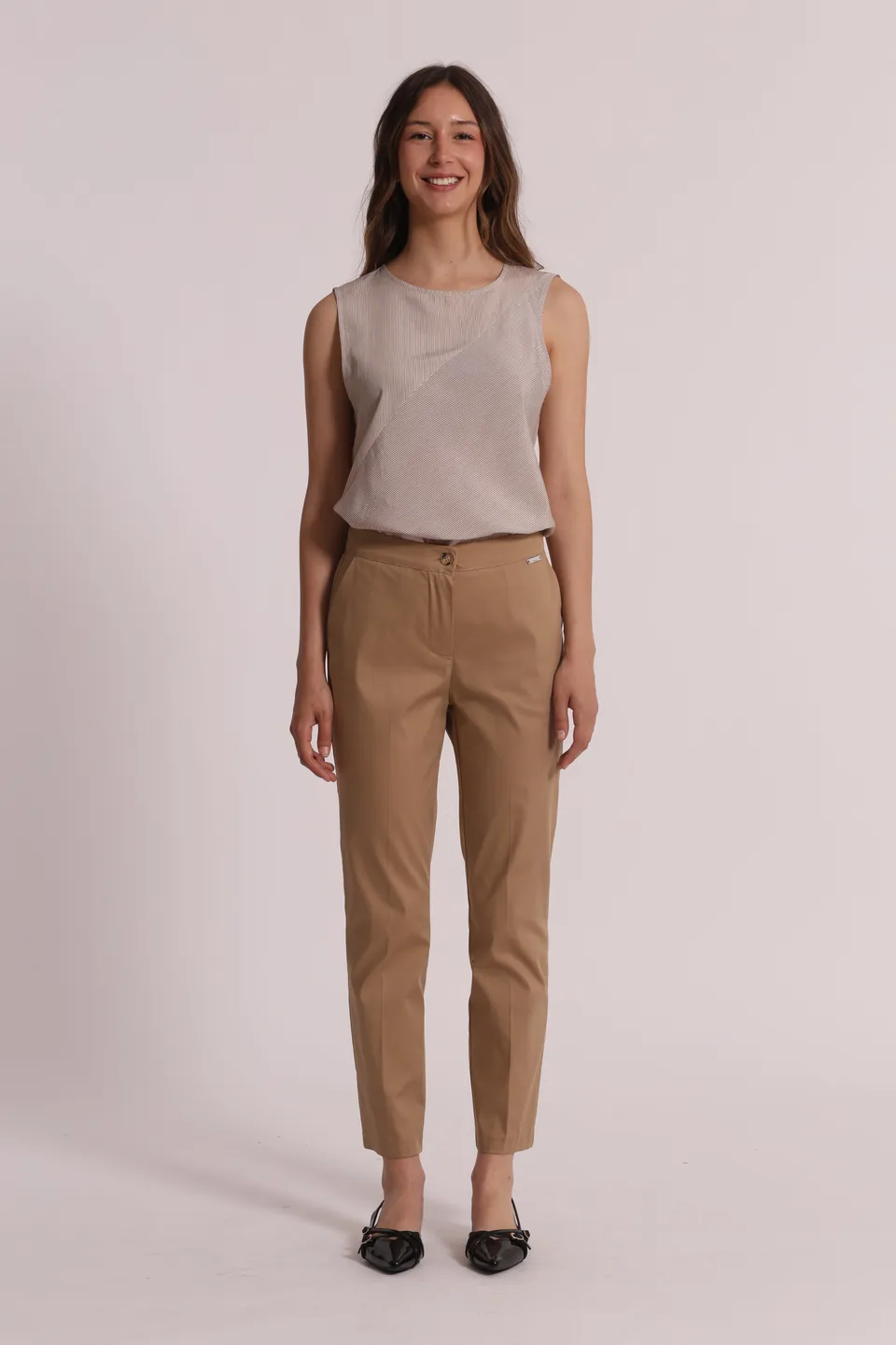 Mimi Mua Pantalone Cotone Elastico Panna