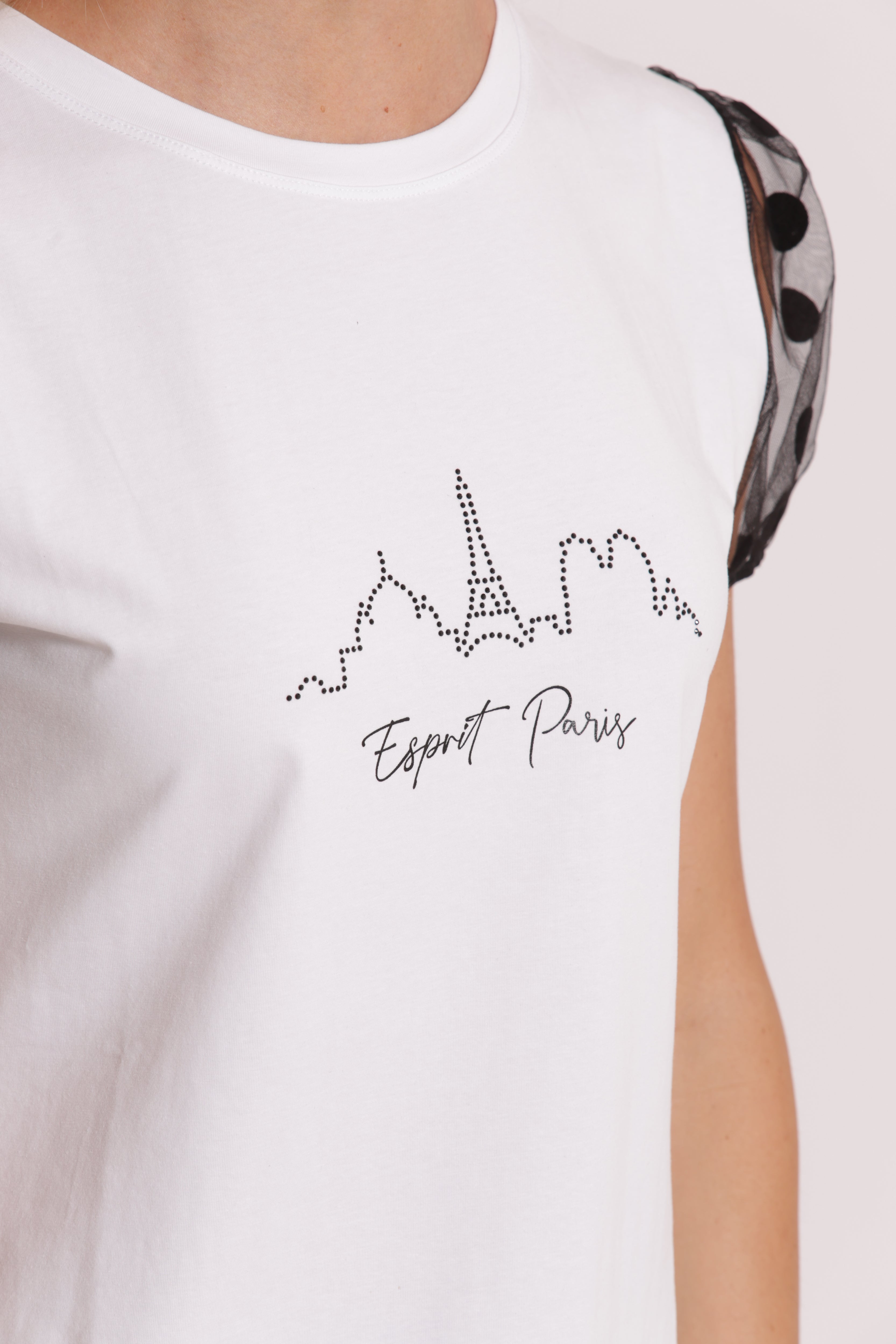 Mimi Mua Esprit Paris T-Shirt Bianco Maniche Pois