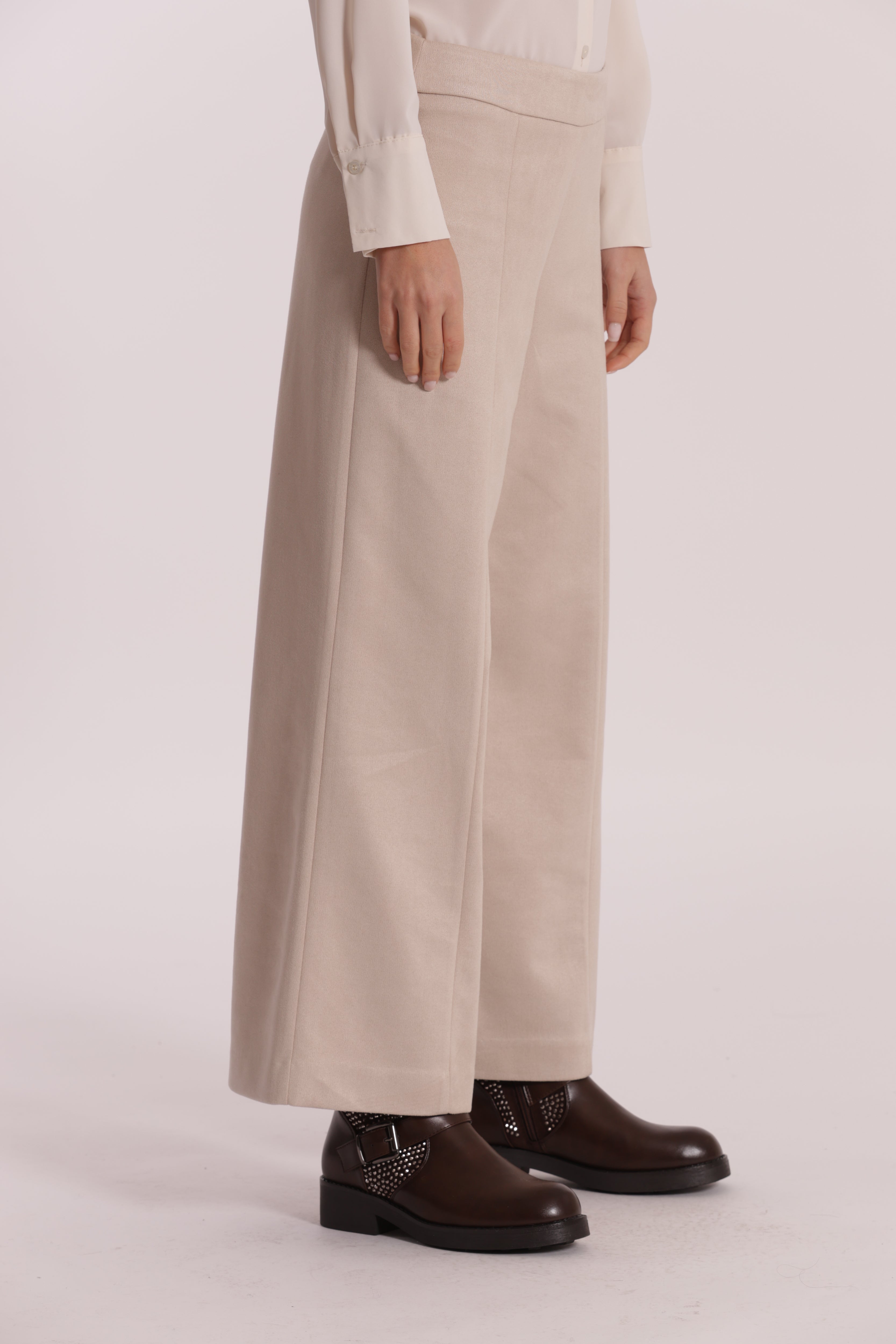 Mimi Mua Pantalone Cropped Effetto Camoscio Panna