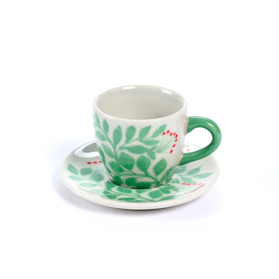 On Earth Cooperative Collection Flora tazzina caffè verde ceramica piattino
