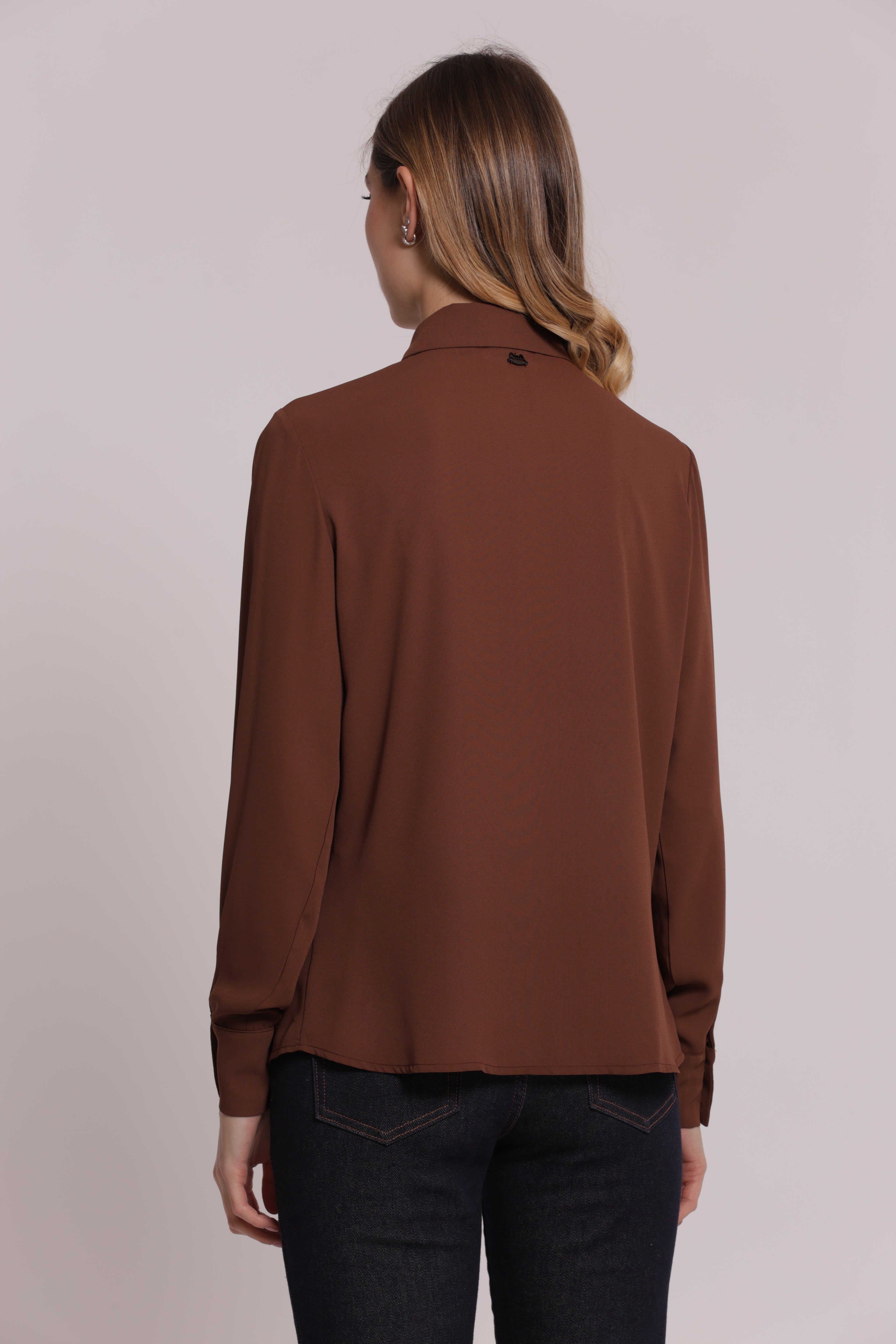 Mimi Mua Camicia Georgette Bottoni Gioiello Nero