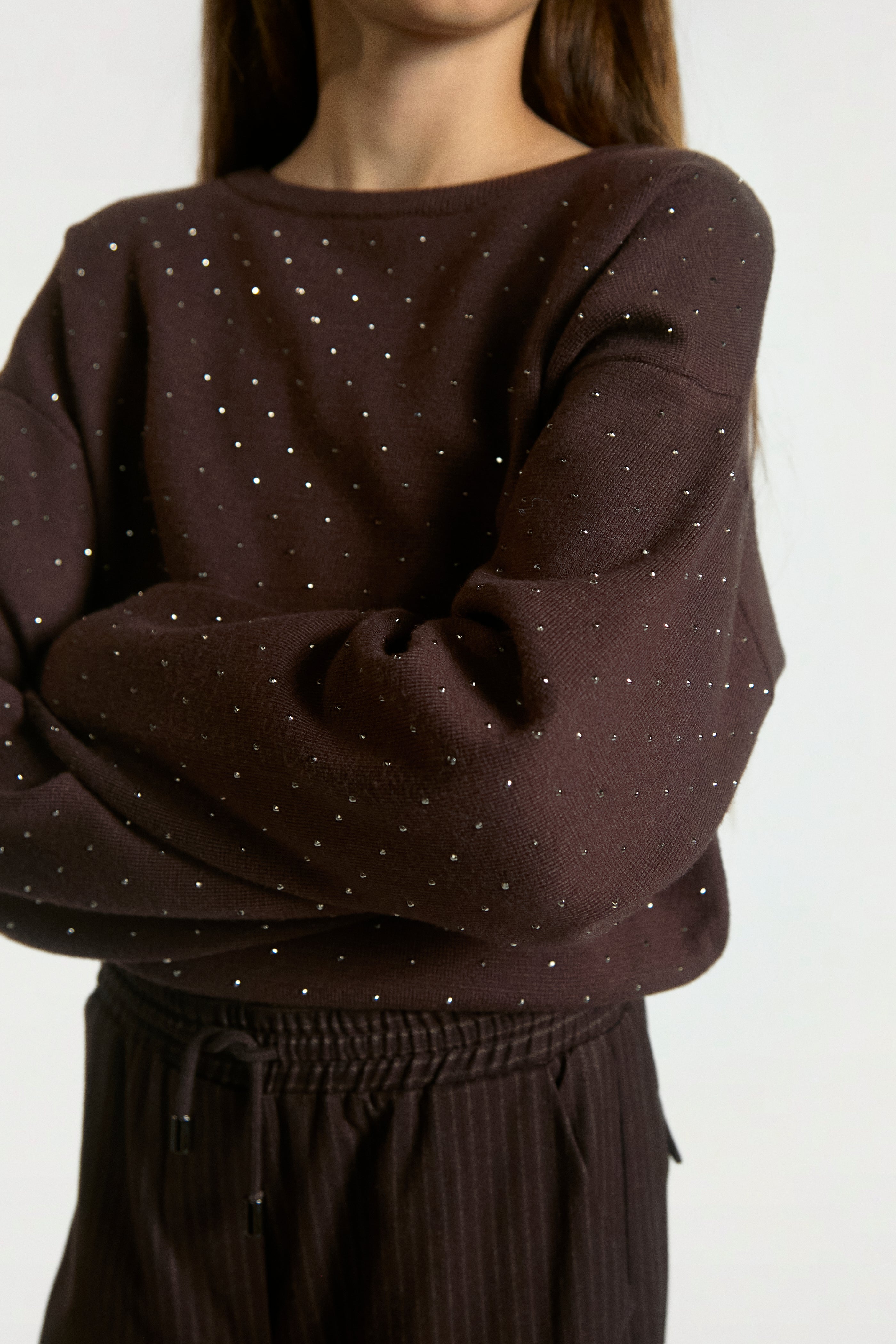 Aaiko Saren maglione marrone corto con lurex
