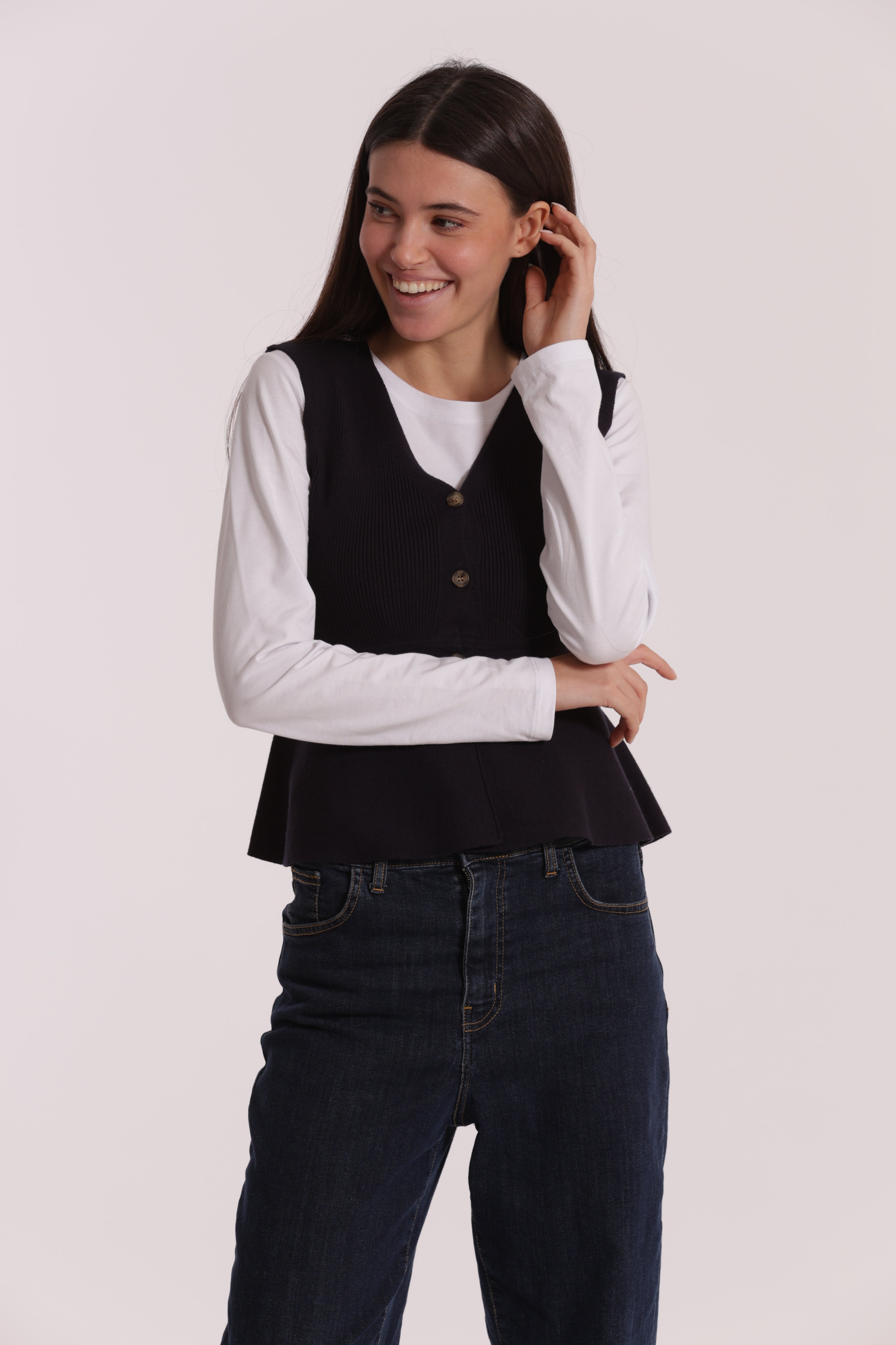 Mimi Mua Svasato Bottoni gilet nero in maglia