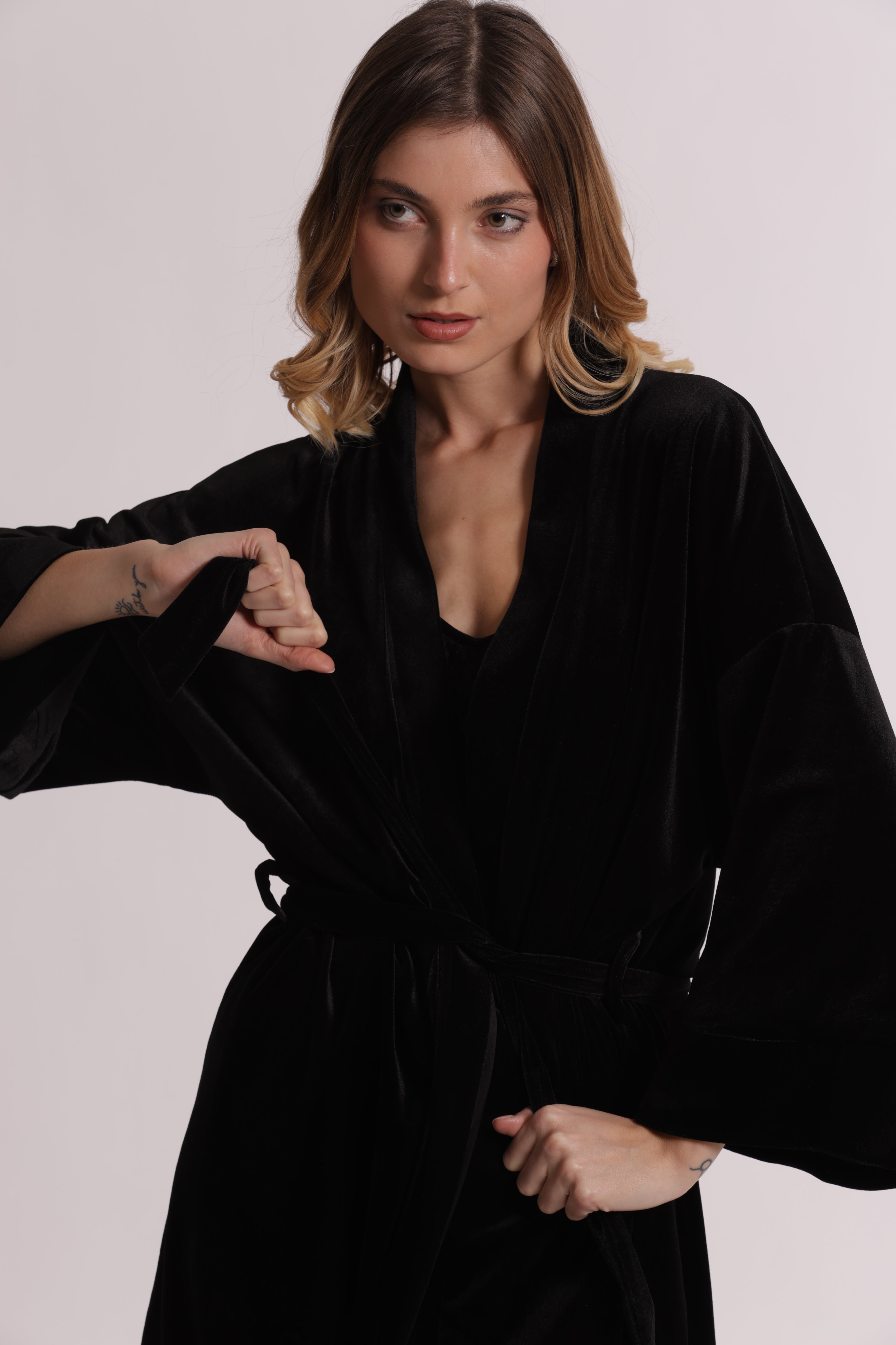 Mimi Mua kimono velluto giacca nero morbido