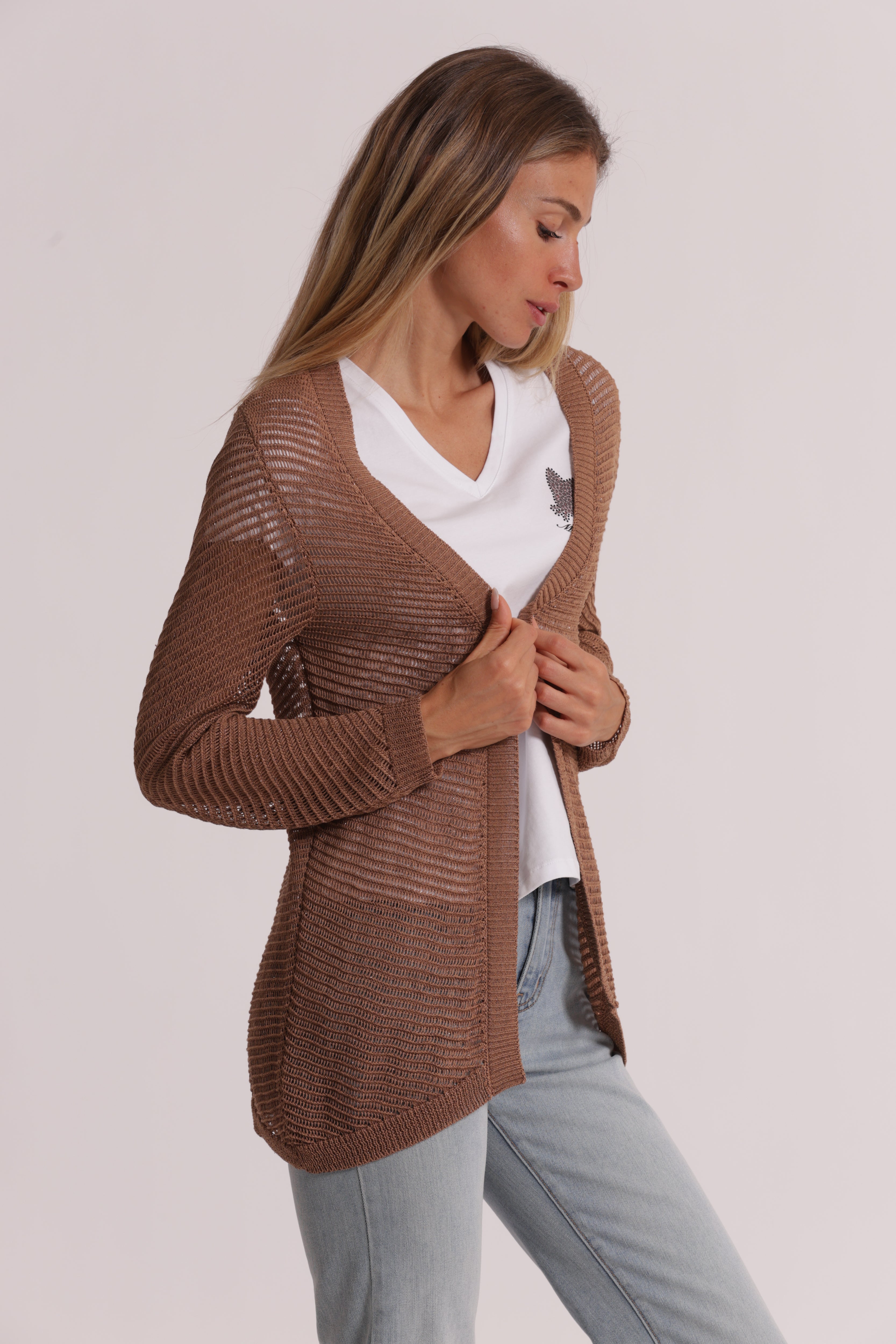 Mimi Mua Cardigan Lungo Traforato maglia nero leggero