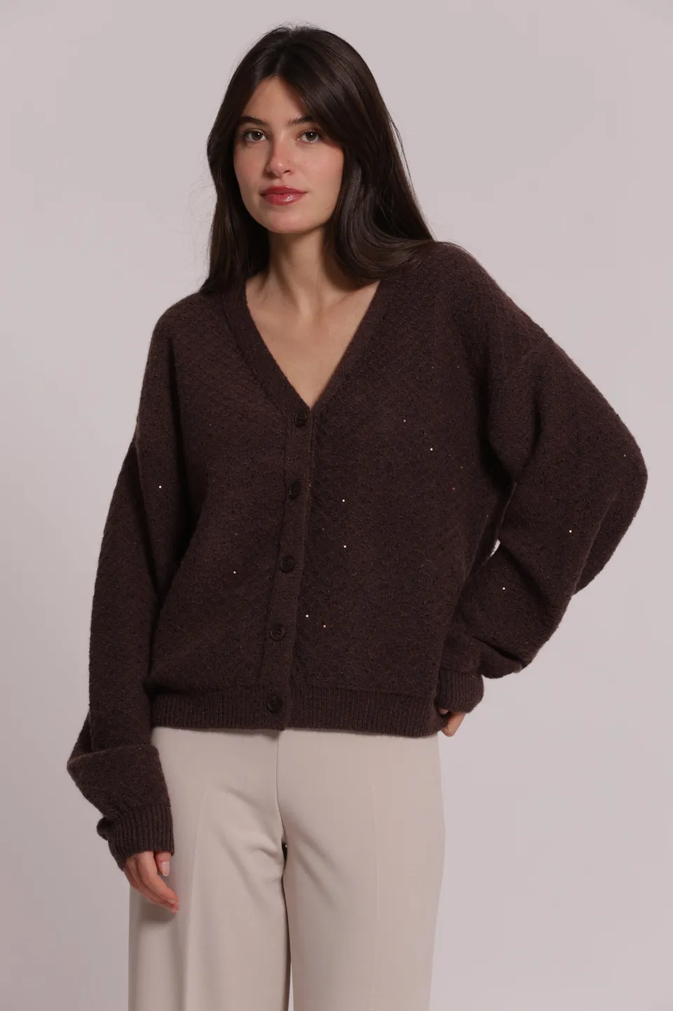 Mimi Mua Cardigan Maglia con Paillettes Nero