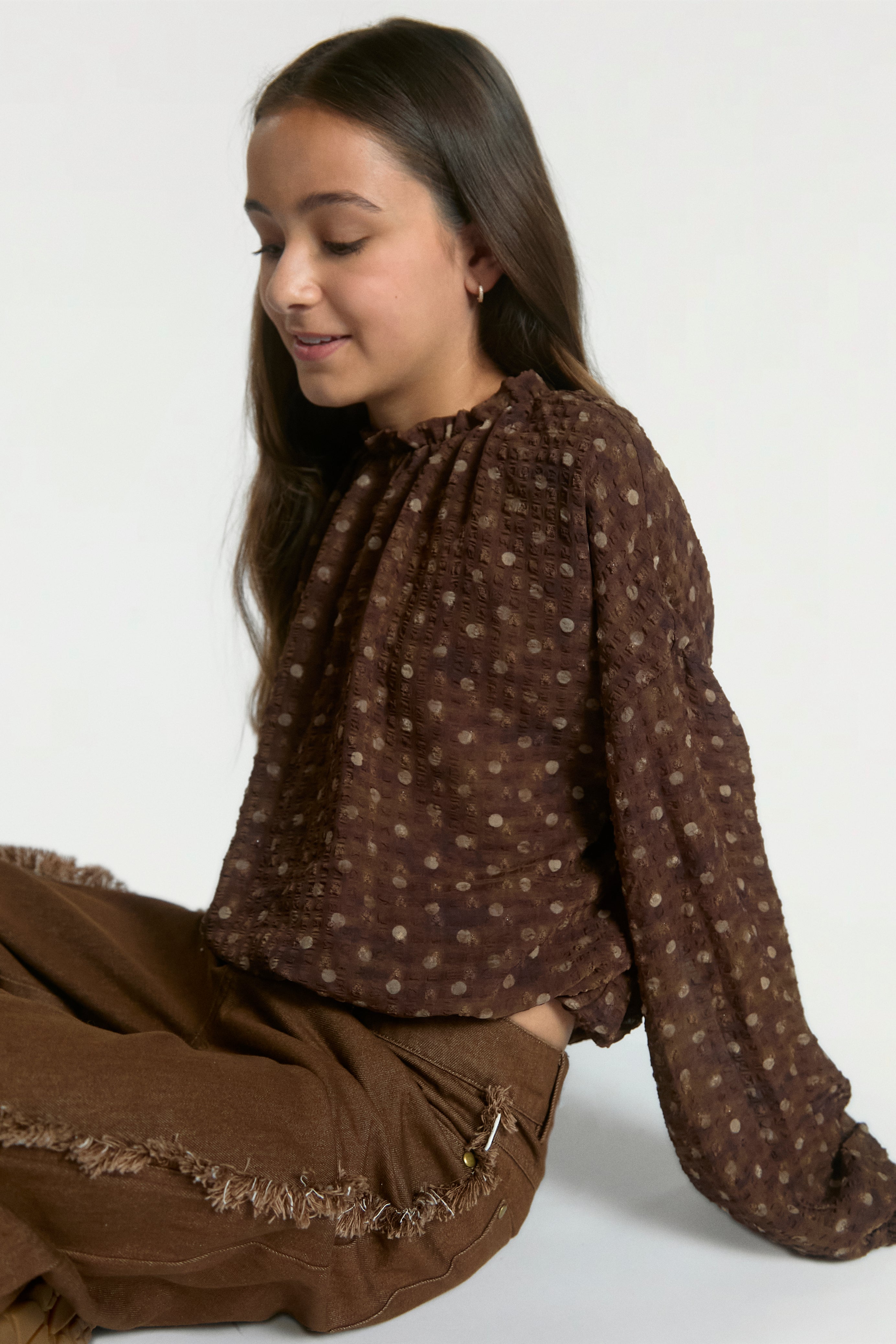 Aaiko Cristy top marrone fudge pois elastico