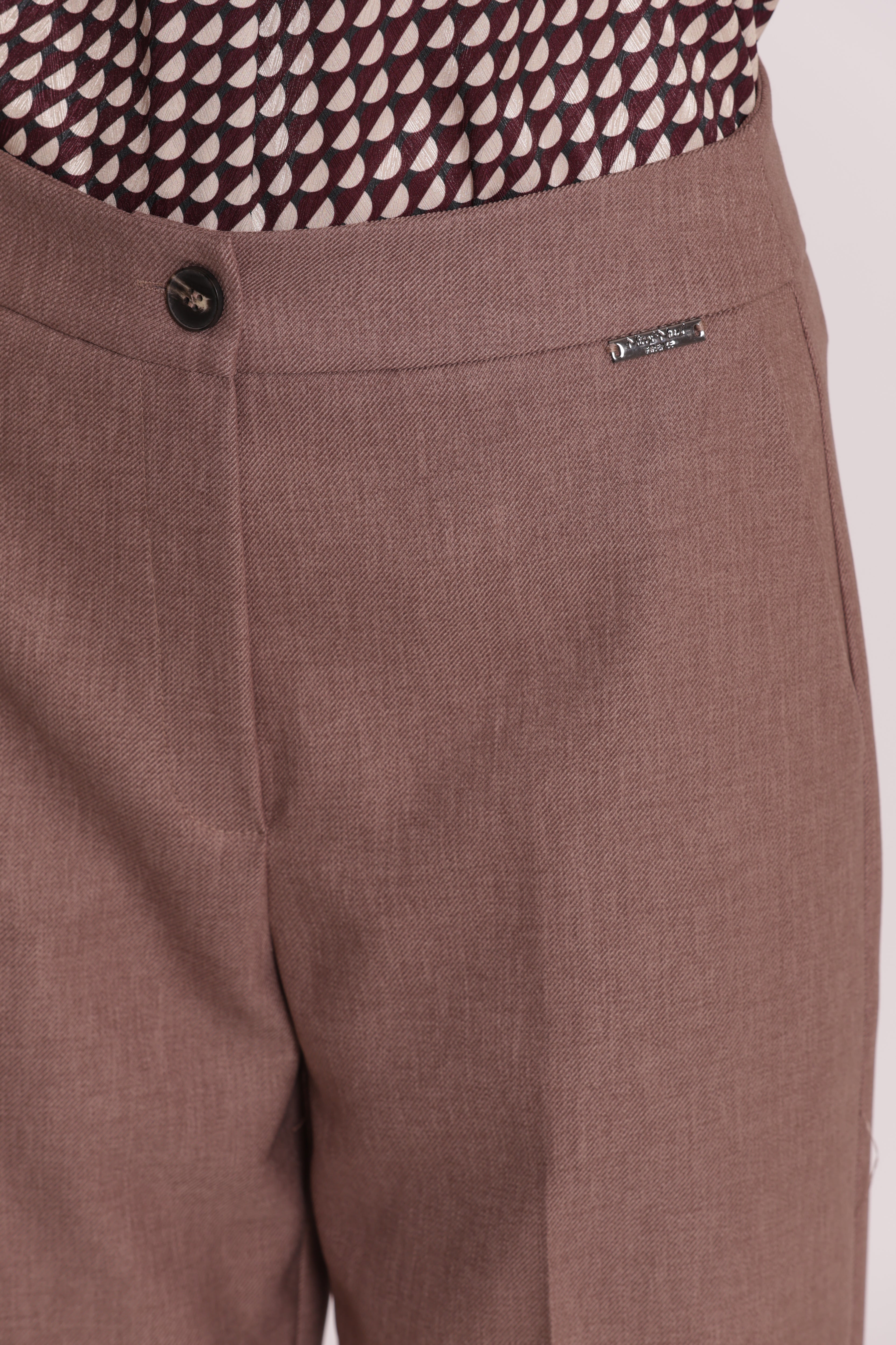 Mimi Mua Pantalone Cropped in Tessuto Fiammato Tortora
