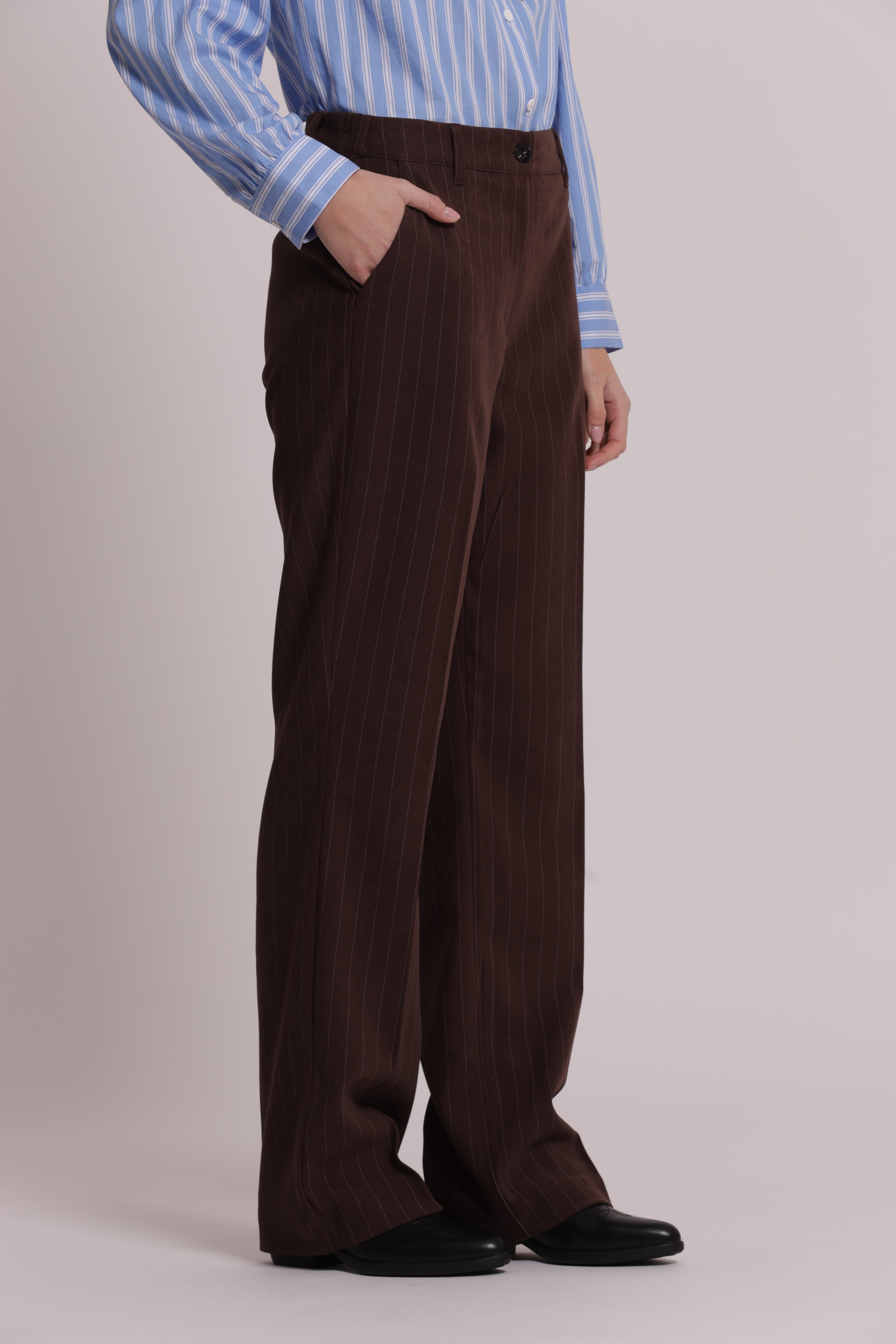 Mimi Mua Pantalone Palazzo Gessato Pantaloni Moro