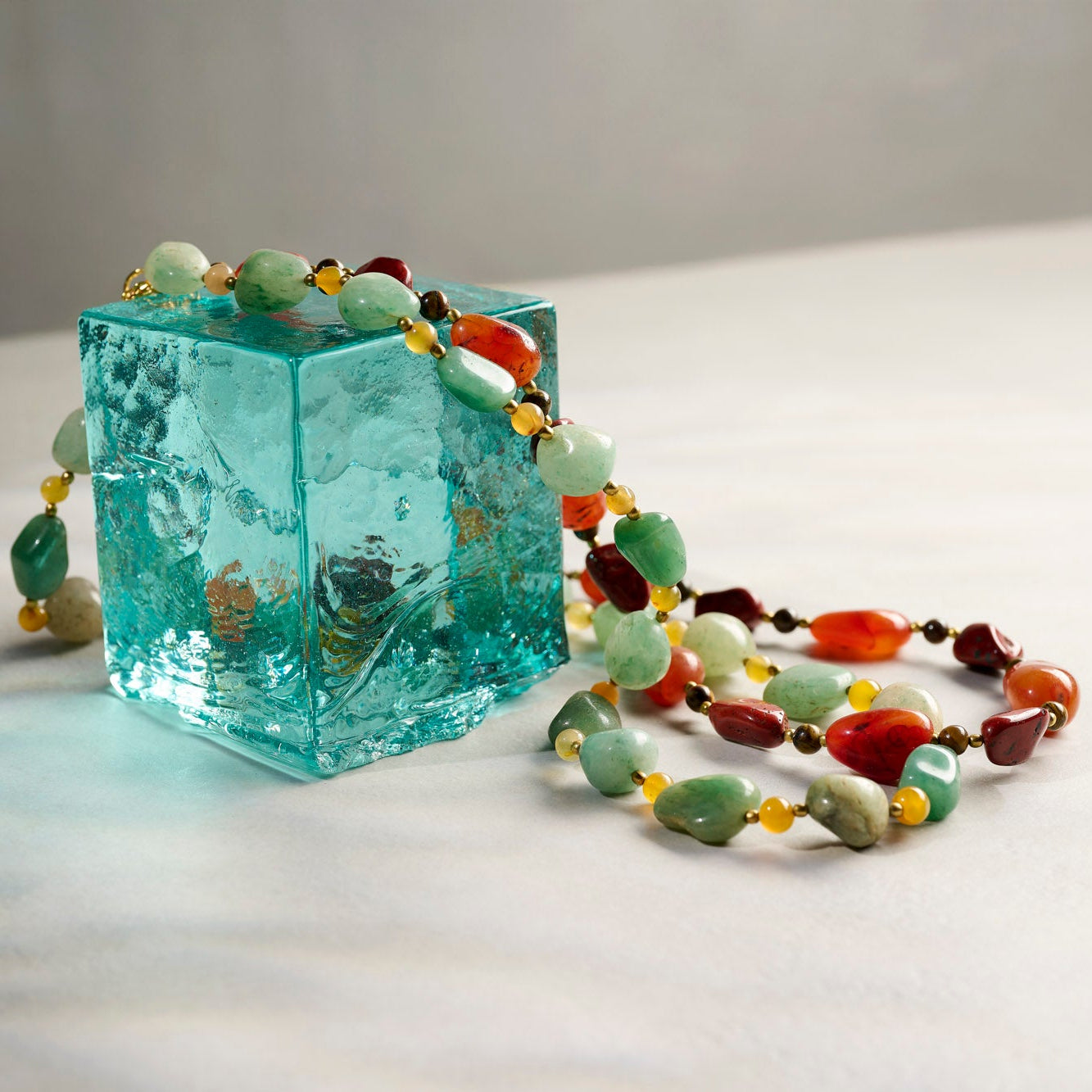 On Earth Cooperative Collection Egeria collana pietre verde 70 cm