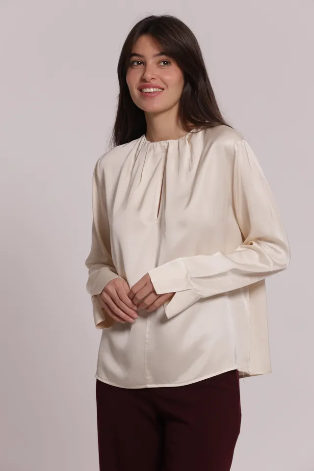 Mimi Mua Blusa Raso Viscosa Scollo Tondo Nera Elegante