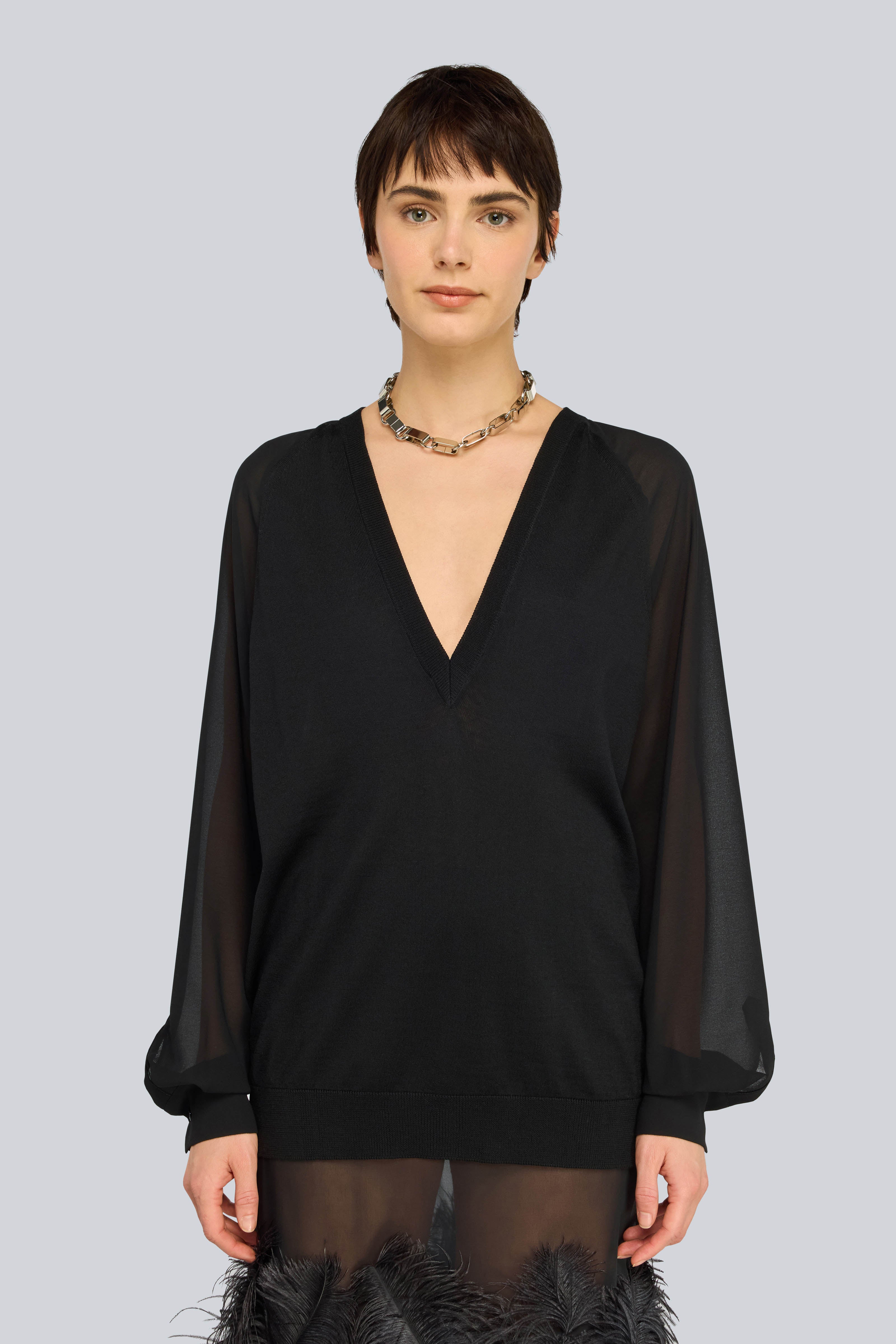 Semicouture Jetta maglia lana nera scollo V