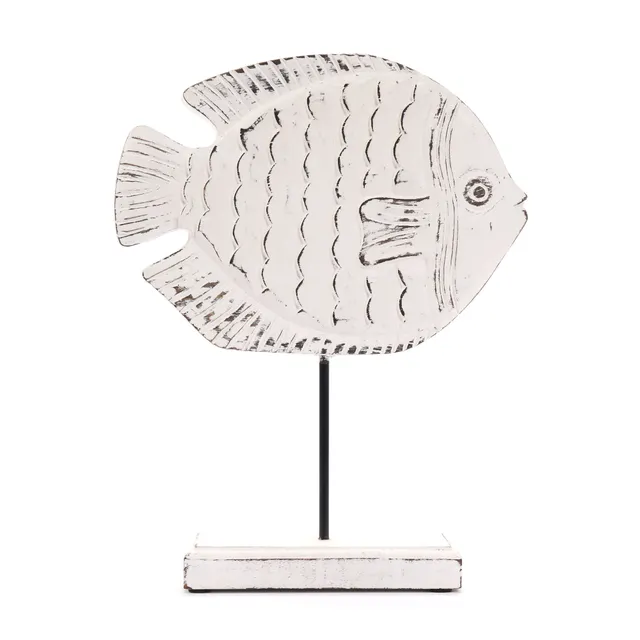 On Earth Fish decorazione legno bianco 23,5 cm