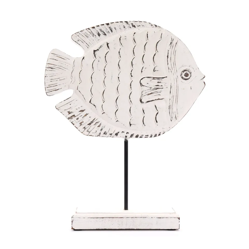On Earth Fish decorazione legno bianco 23,5 cm