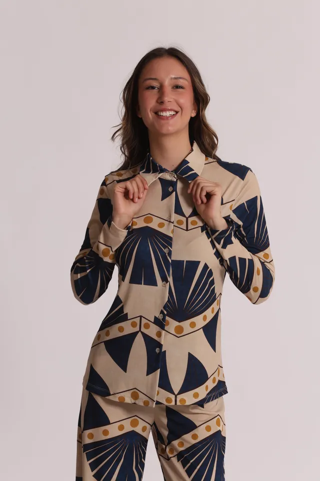 Mimi Mua camicia ity fantasia panna maniche lunghe