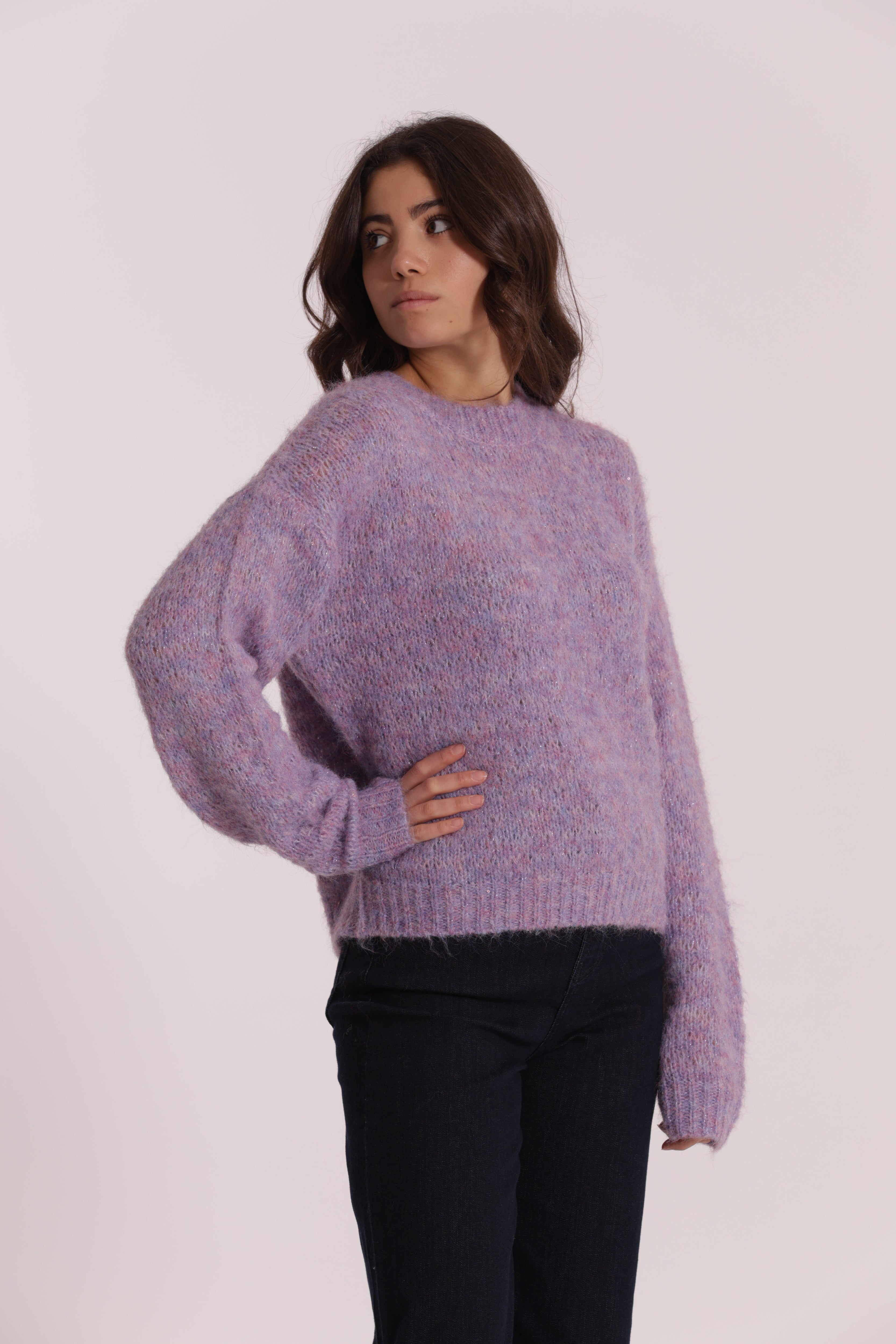 Mimi Mua Maglia Scollo Tondo Paillettes Malva