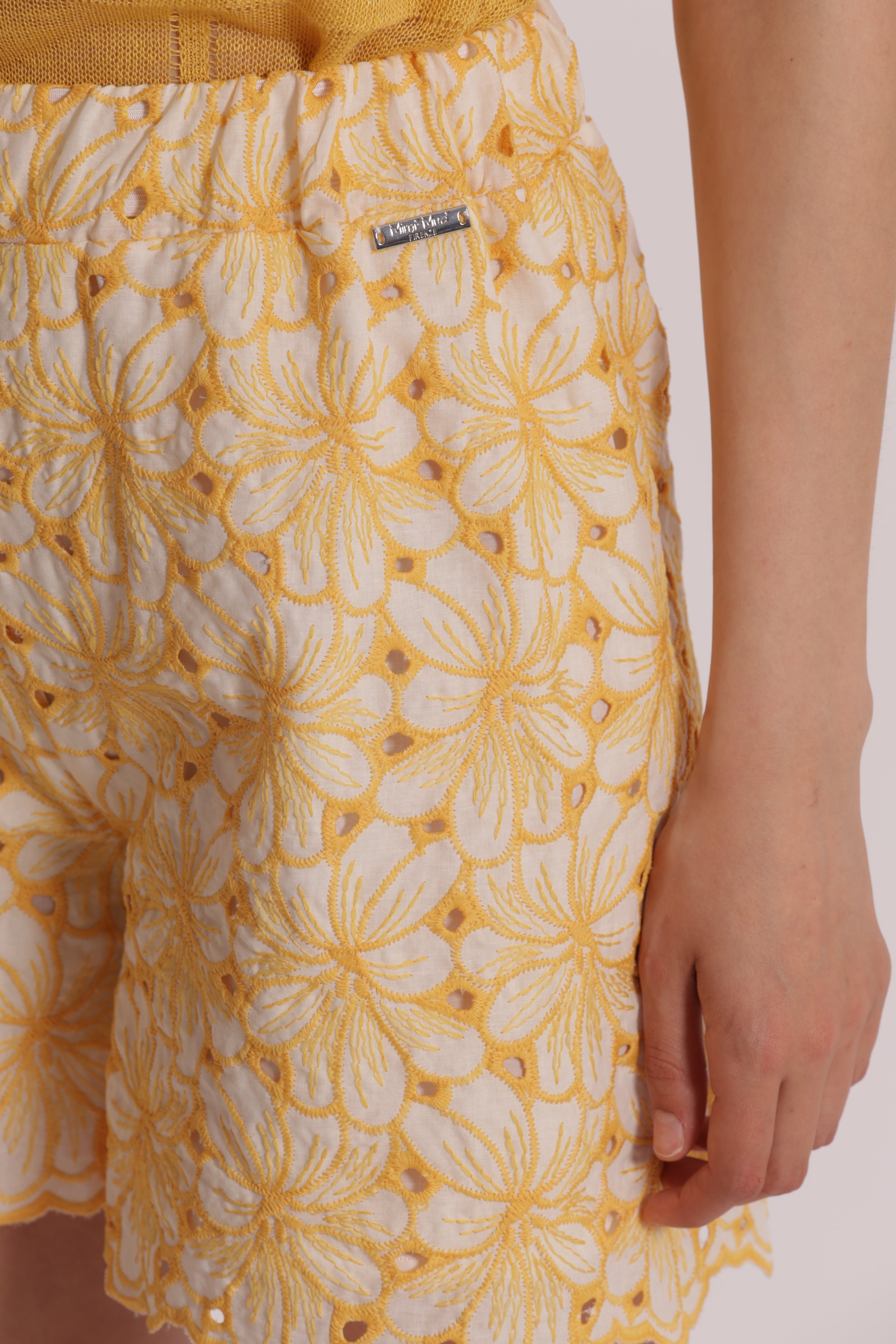 Mimi Mua Shorts Sangallo Pantaloni Panna Ocra Cotone