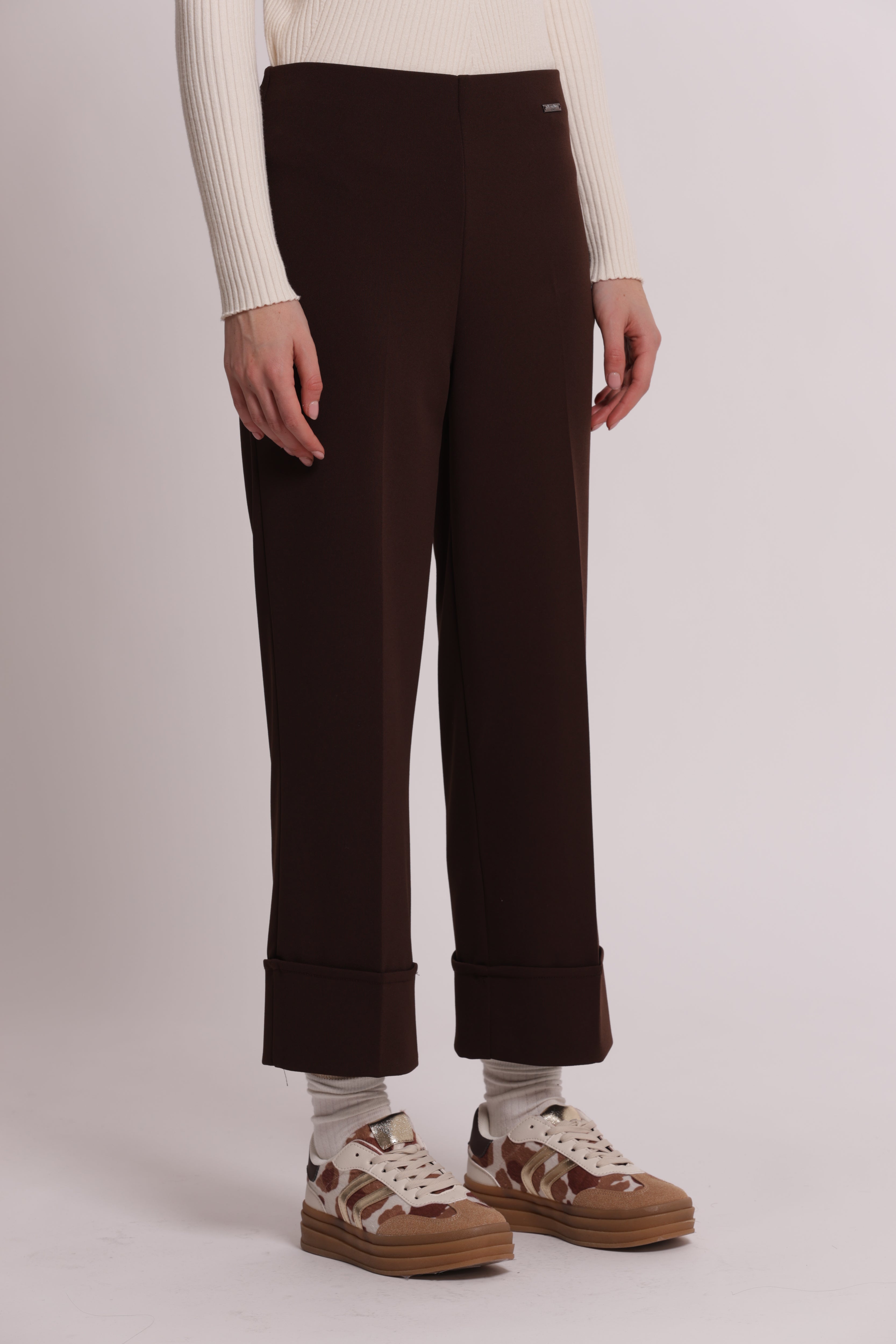 Mimi Mua Pantalone con Risvolto scuba crepe nero