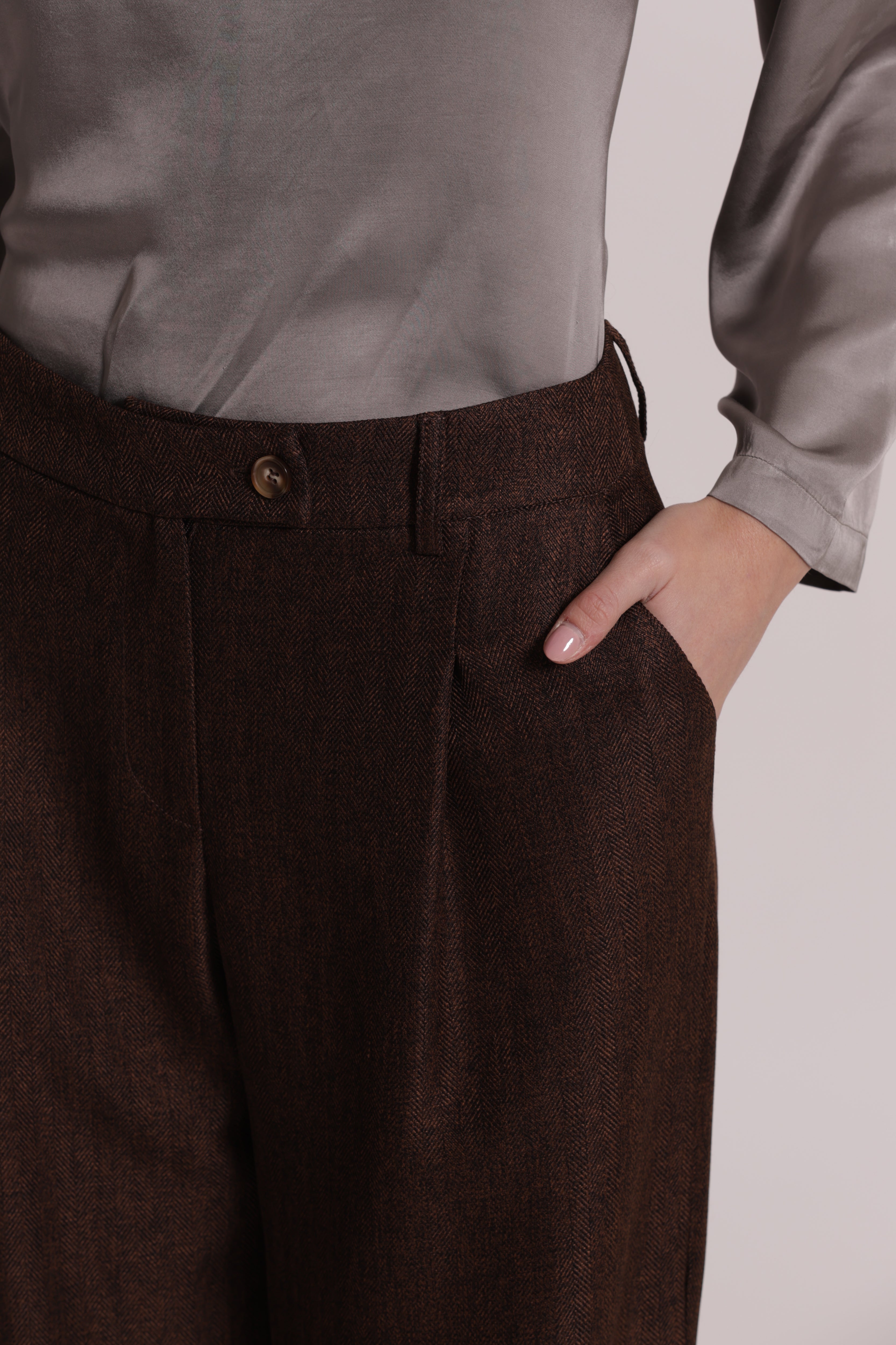 Mimi Mua Pantalone Palazzo Tweed Spigato Moro