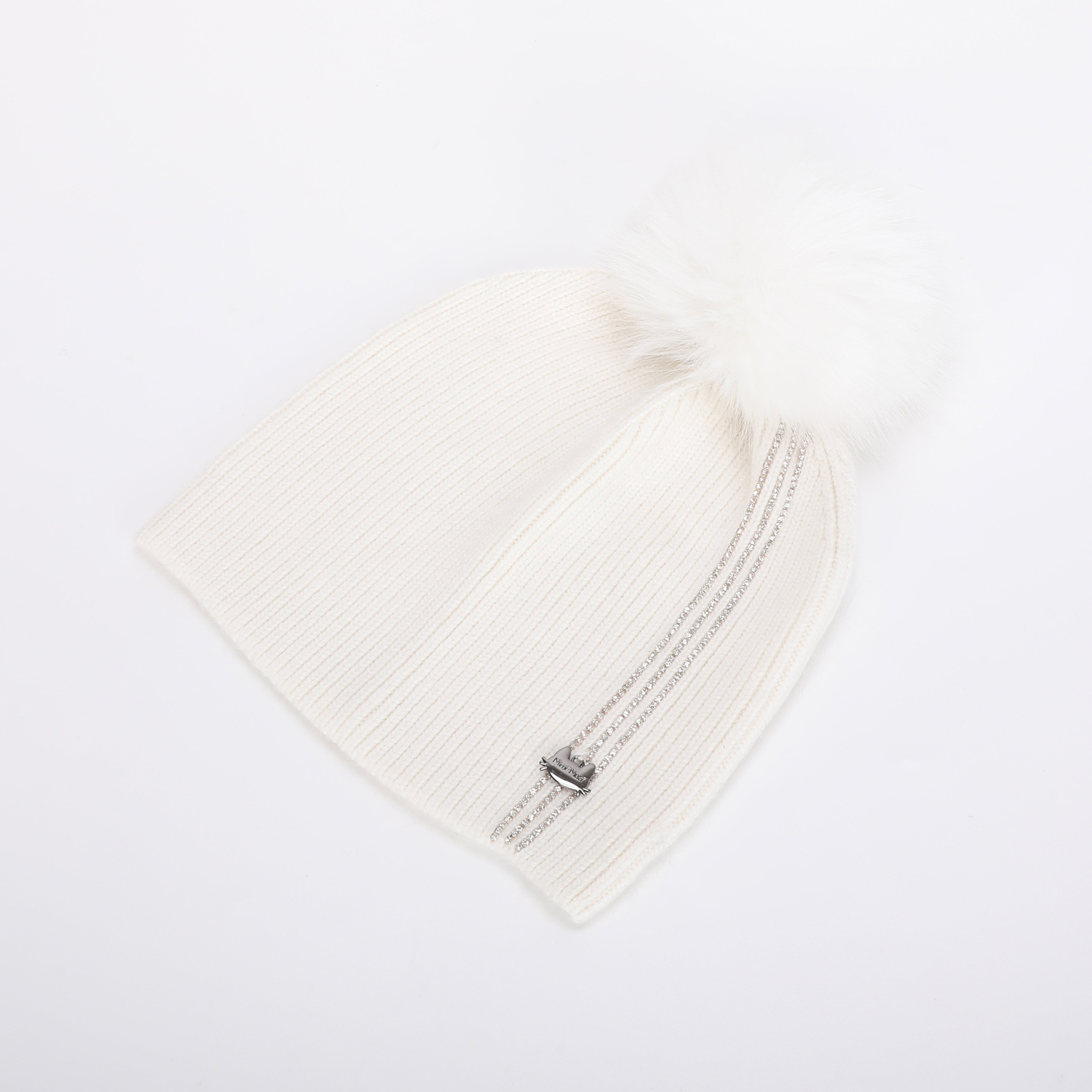 Mimi Mua berretto con 3 strisce di strass e pon pon cappello nero