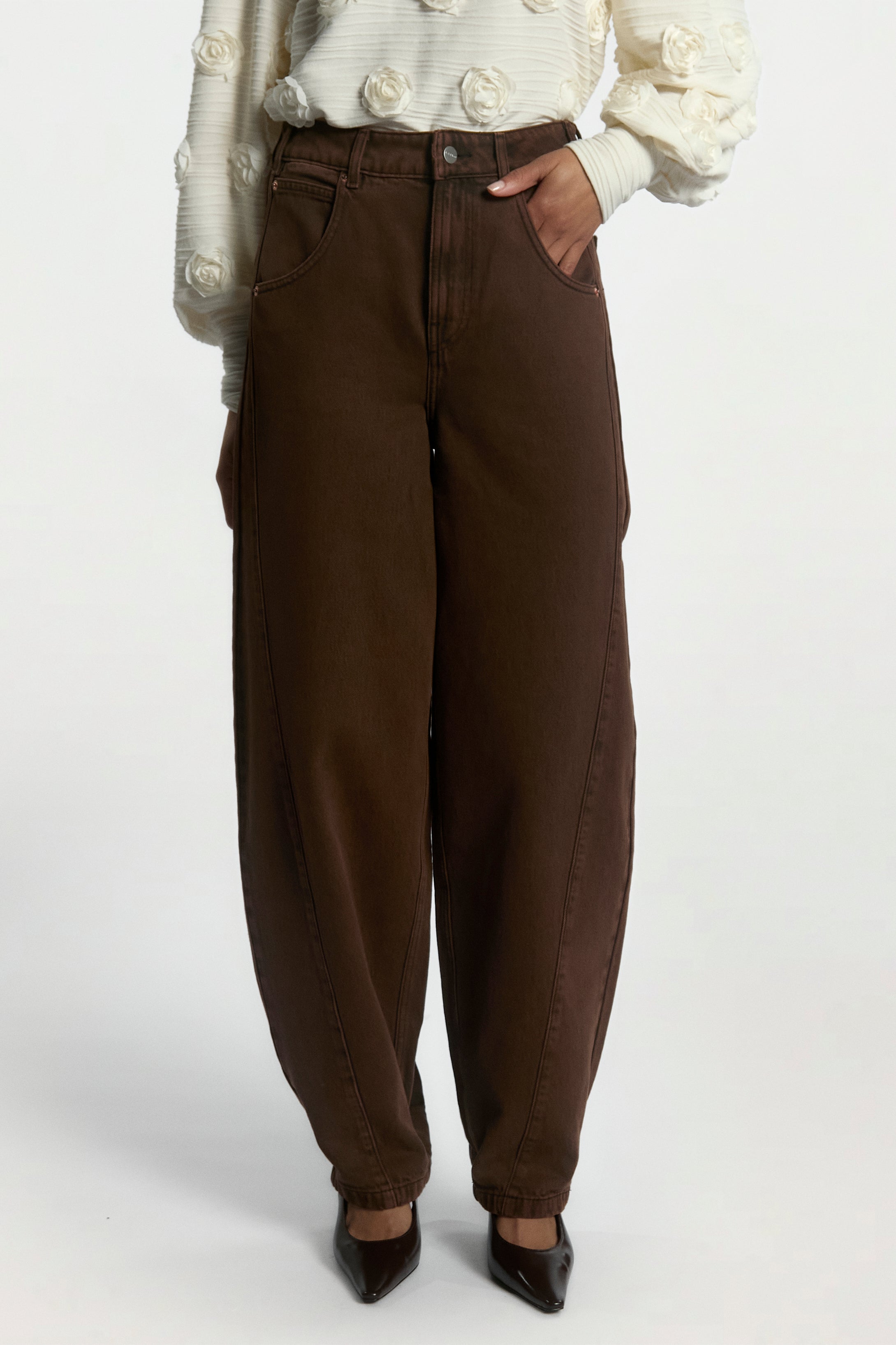 Aaiko Daley jeans barrel marrone scuro vita alta