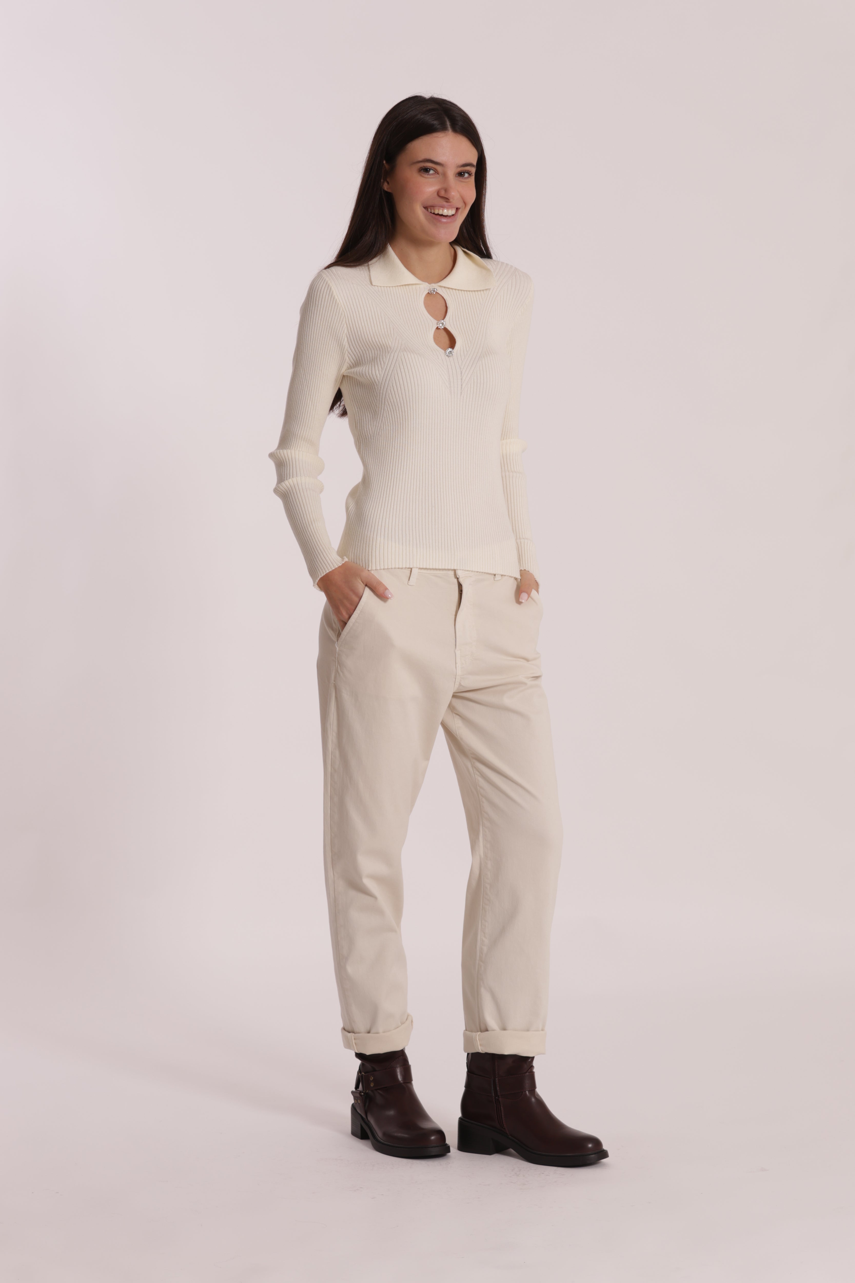 Mimi Mua Pantalone Chinos Gabardina Burro cotone