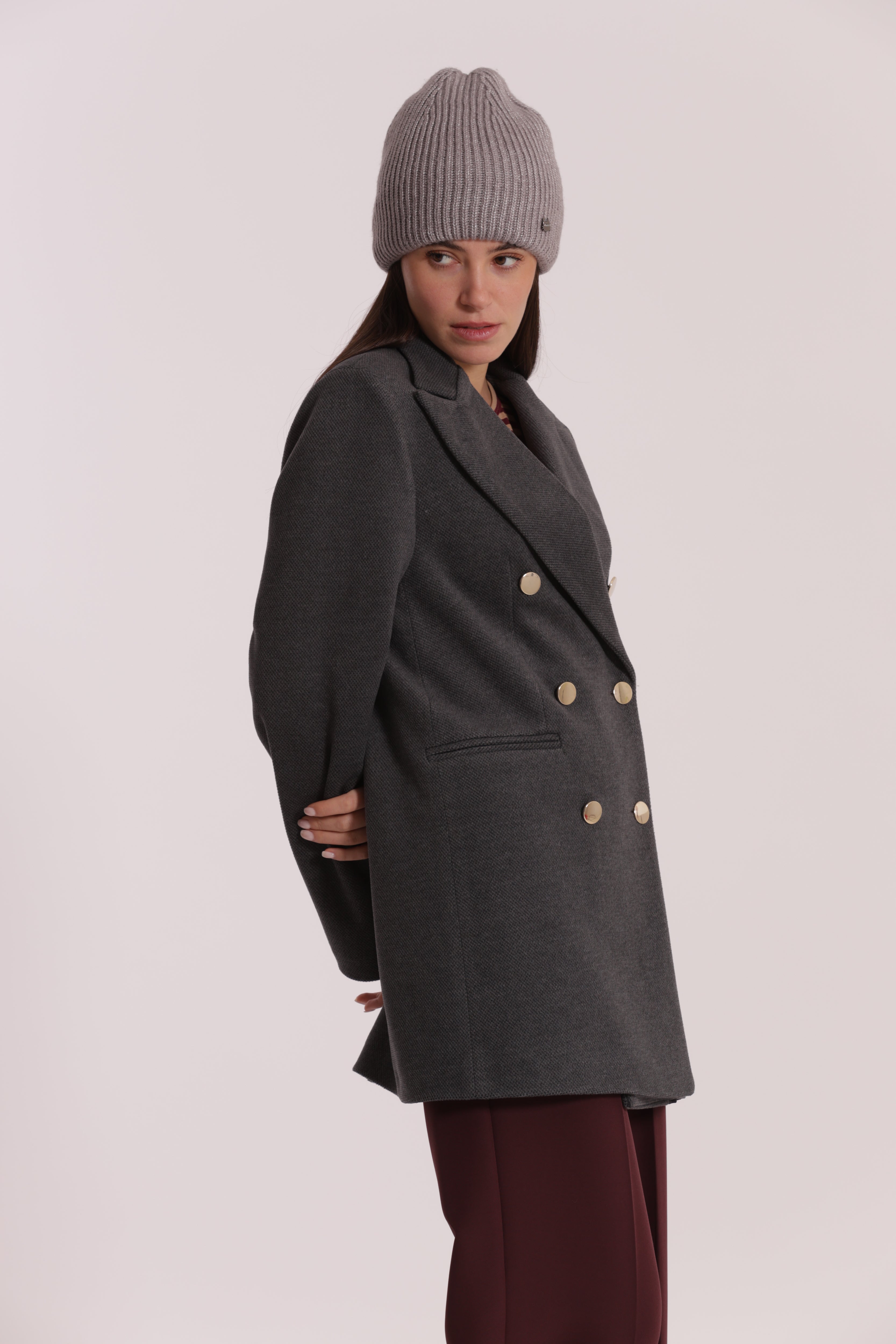 Mimi Mua Cappotto Corto Doppio Petto Nero
